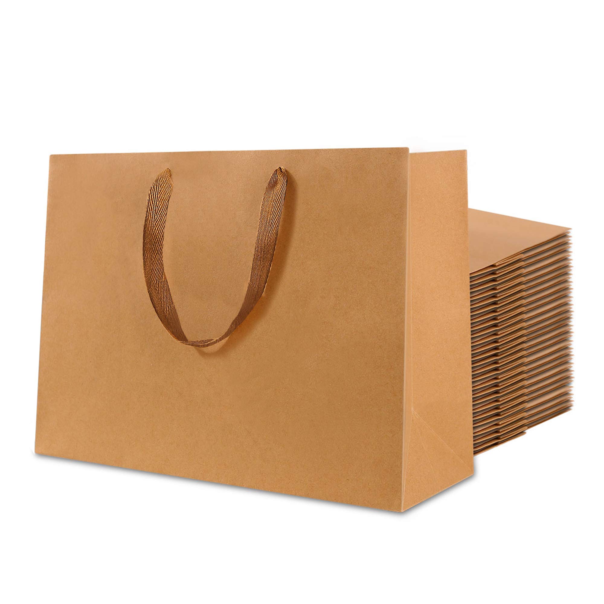 20 Pack Extra Large Kraft Paper Gift Bags 16x6x12 Inches - Brown Eco-Friendly Shopping Bags with Handles for Retail, Parties, Weddings & Holiday Gifting