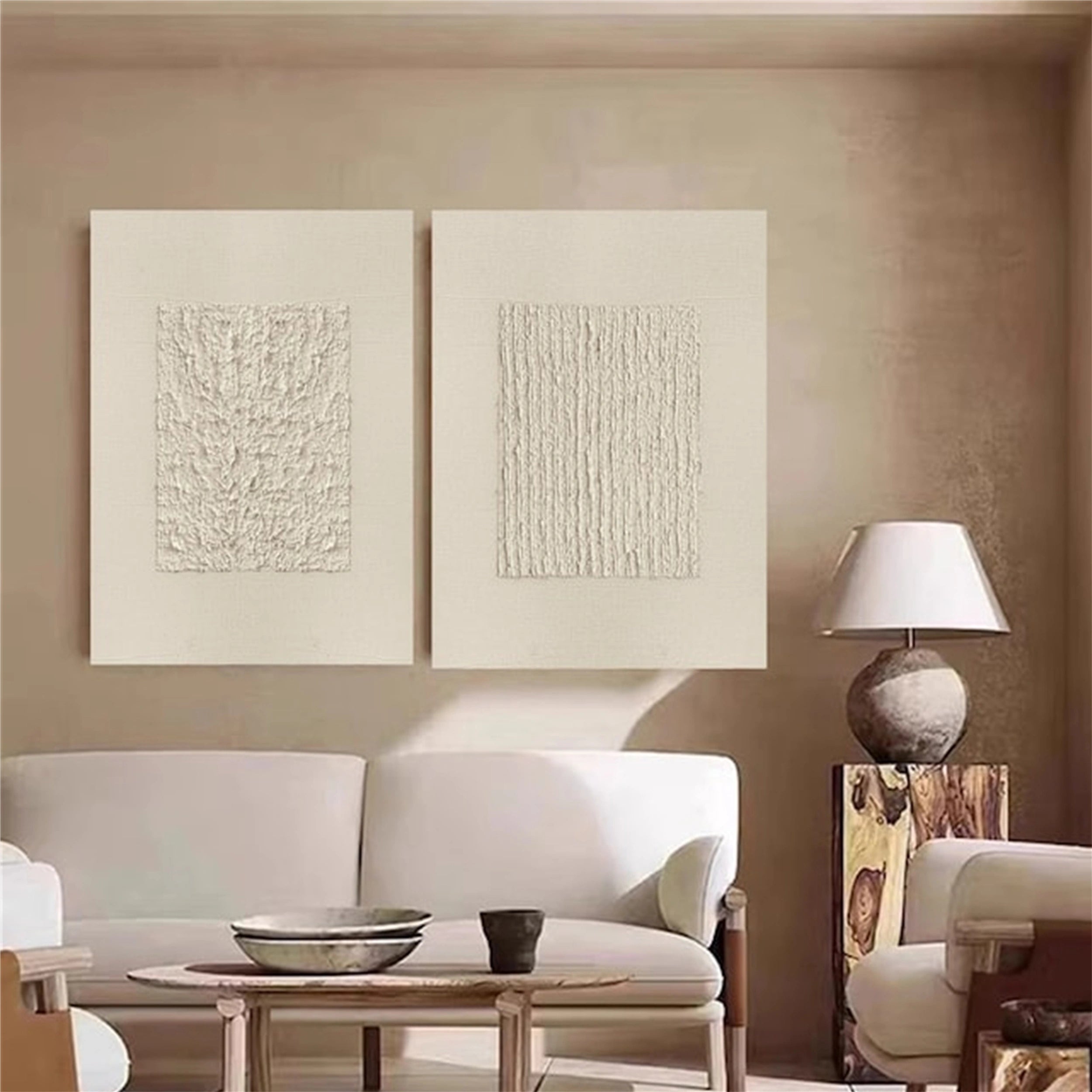 Abstract Wall Art Set of 2 - Beige & Brown Modern Canvas Paintings #BB087 | Perfect for Living Room, Bedroom & Office Decor