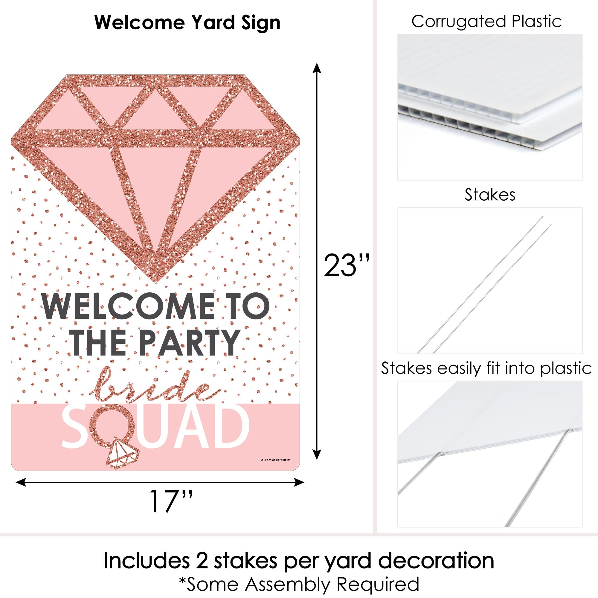 Rose Gold Bridal Shower Welcome Sign - Bride Squad Party Decorations for Bachelorette & Wedding Events - Outdoor Yard Sign for Bridal Party Decor