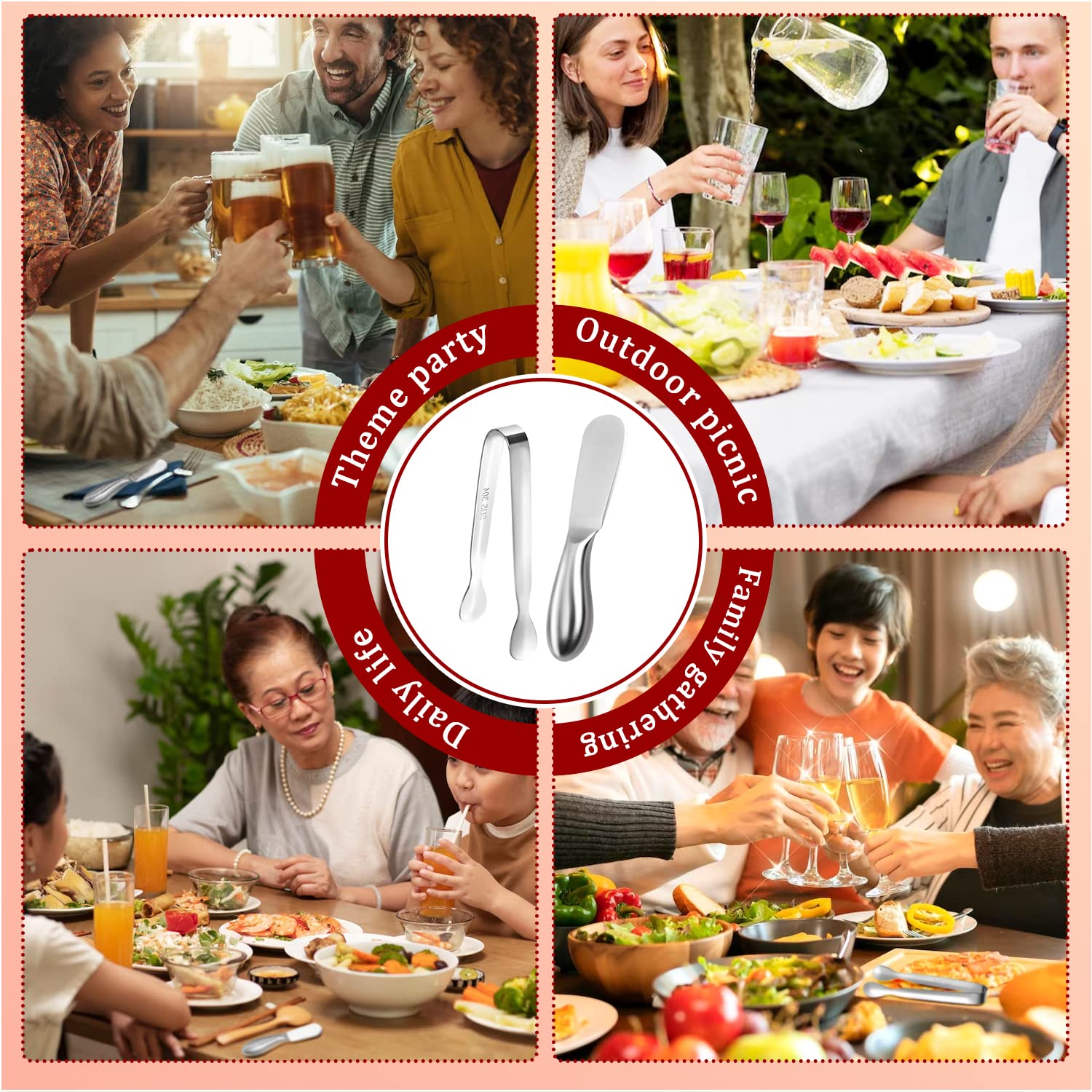 8-Piece Stainless Steel Butter Spreader Knife Set with Mini Serving Tongs - Perfect for Cheese, Jam, Butter, Appetizers & Charcuterie Boards - Ideal for Kitchen, Dining & Entertaining