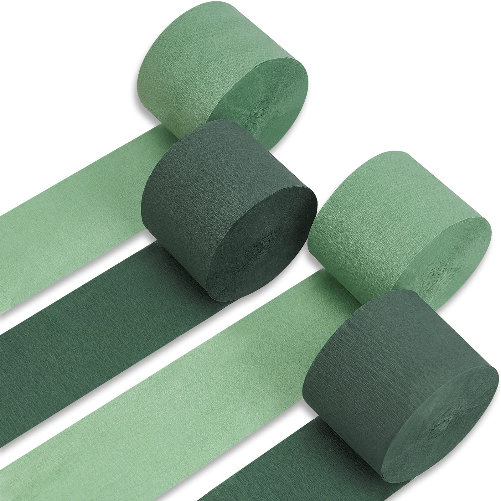 PartyWoo Crepe Paper Streamers - 4 Rolls (328ft Total) Shades of Green Decorative Paper for Party Decorations, Wedding, Birthday & Baby Shower Supplies (1.8