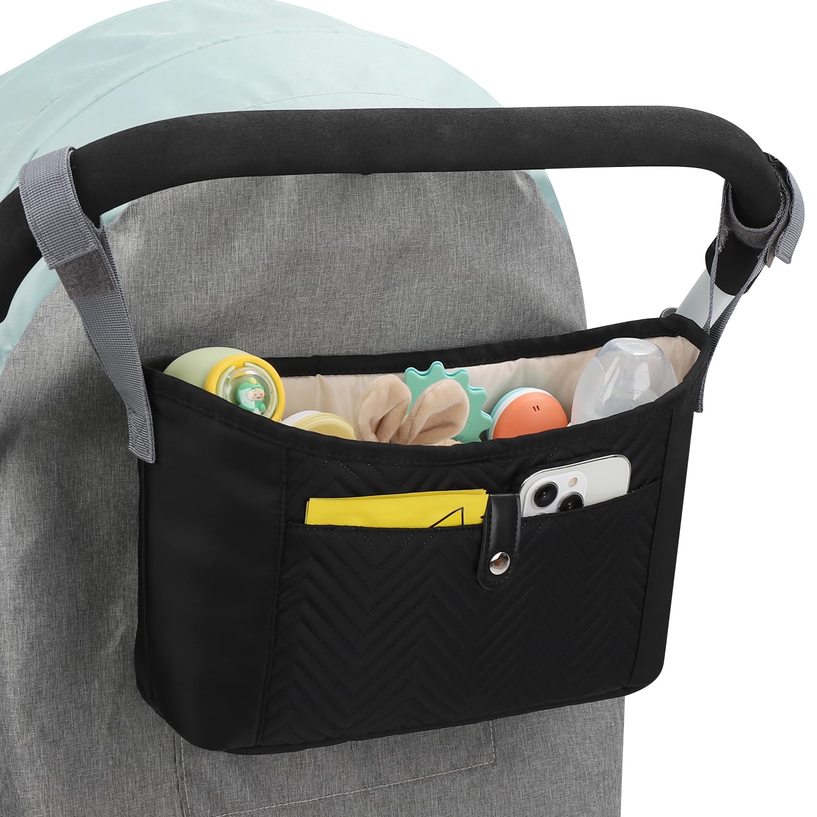 **Accmor Universal Stroller Organizer - Black Stroller Caddy Bag with Large Storage Pockets, Fits Uppababy, Baby Jogger, Nuna, Doona & Britax Strollers - Perfect for Diapers, Bottles & Toys On-The-Go**