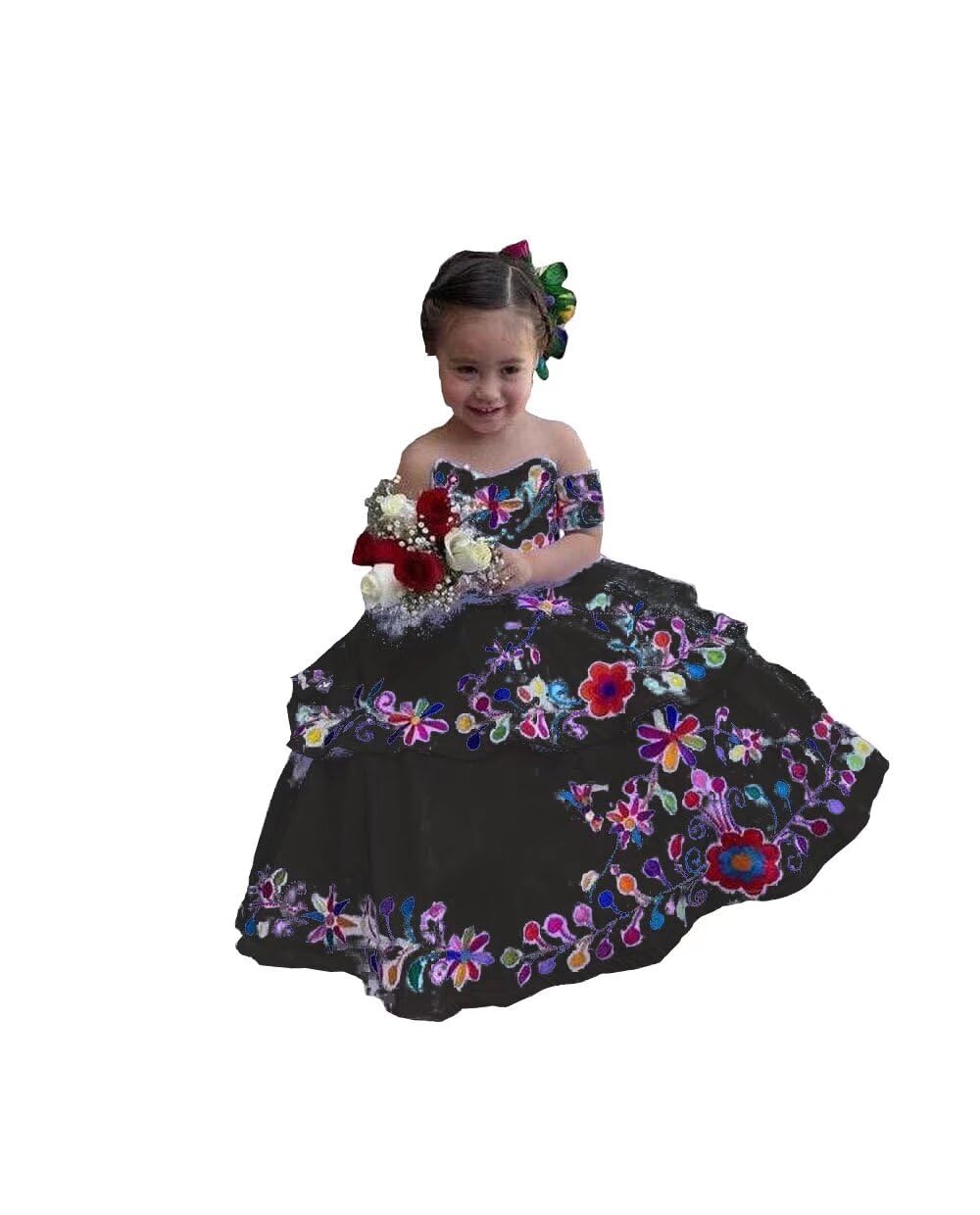 Mexican Embroidered Flower Girl Dresses - Elegant Off Shoulder Ball Gowns for Weddings & Special Occasions | Puffy Tulle Princess Dresses for Girls 2025 Collection | Perfect for Flower Girls, Baptisms & First Communions