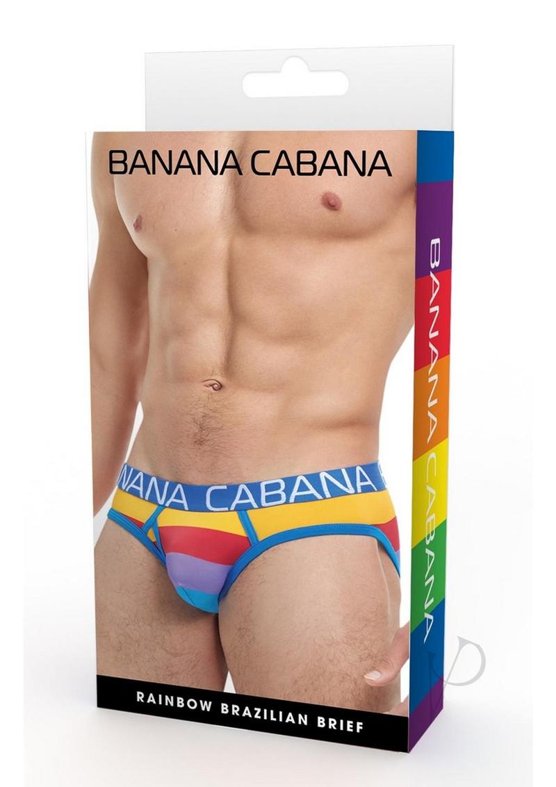 Banana Cabana Brief Large/XLarge Rainbow - Comfortable Men's Swim Trunks for Beach, Pool, and Summer Vacation