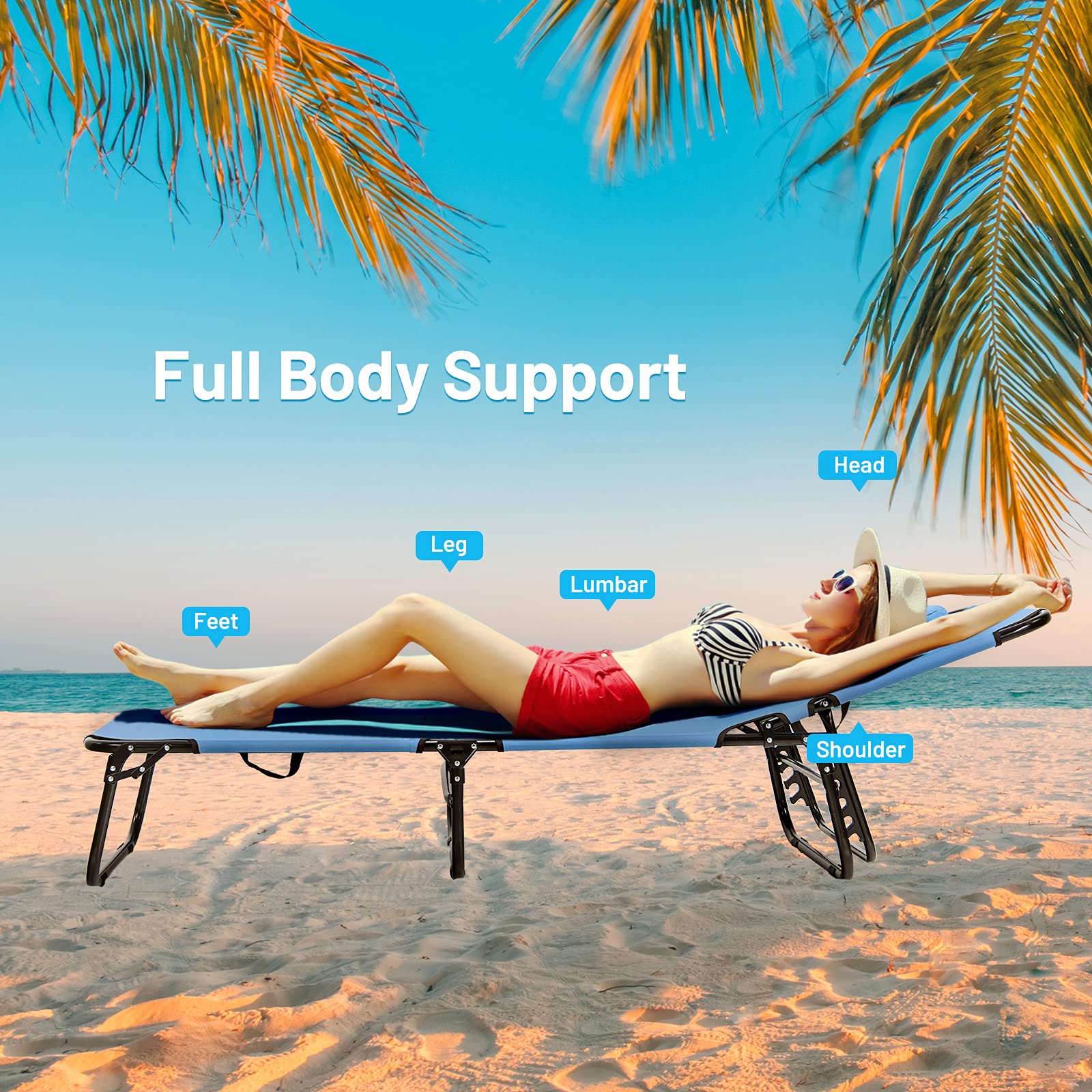 Giantex Outdoor Chaise Lounge Chair - Foldable Beach Chair with 5 Adjustable Positions, Breathable Hole Design, Detachable Pillow & Hand Ropes for Comfort | Perfect for Sunbathing, Poolside Relaxation, Backyard, Patio & Garden Use