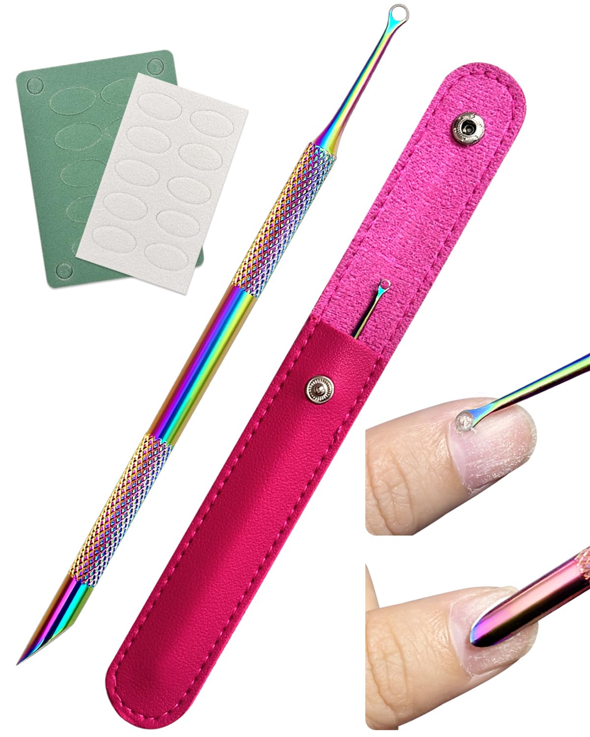 Dual Ended Cuticle Remover & Stainless Steel Nail Tool Set with Loop Pusher, 100#/240# Grit Nail Files & Storage Bag - Professional Manicure Kit for Salon, Home & DIY Nail Care