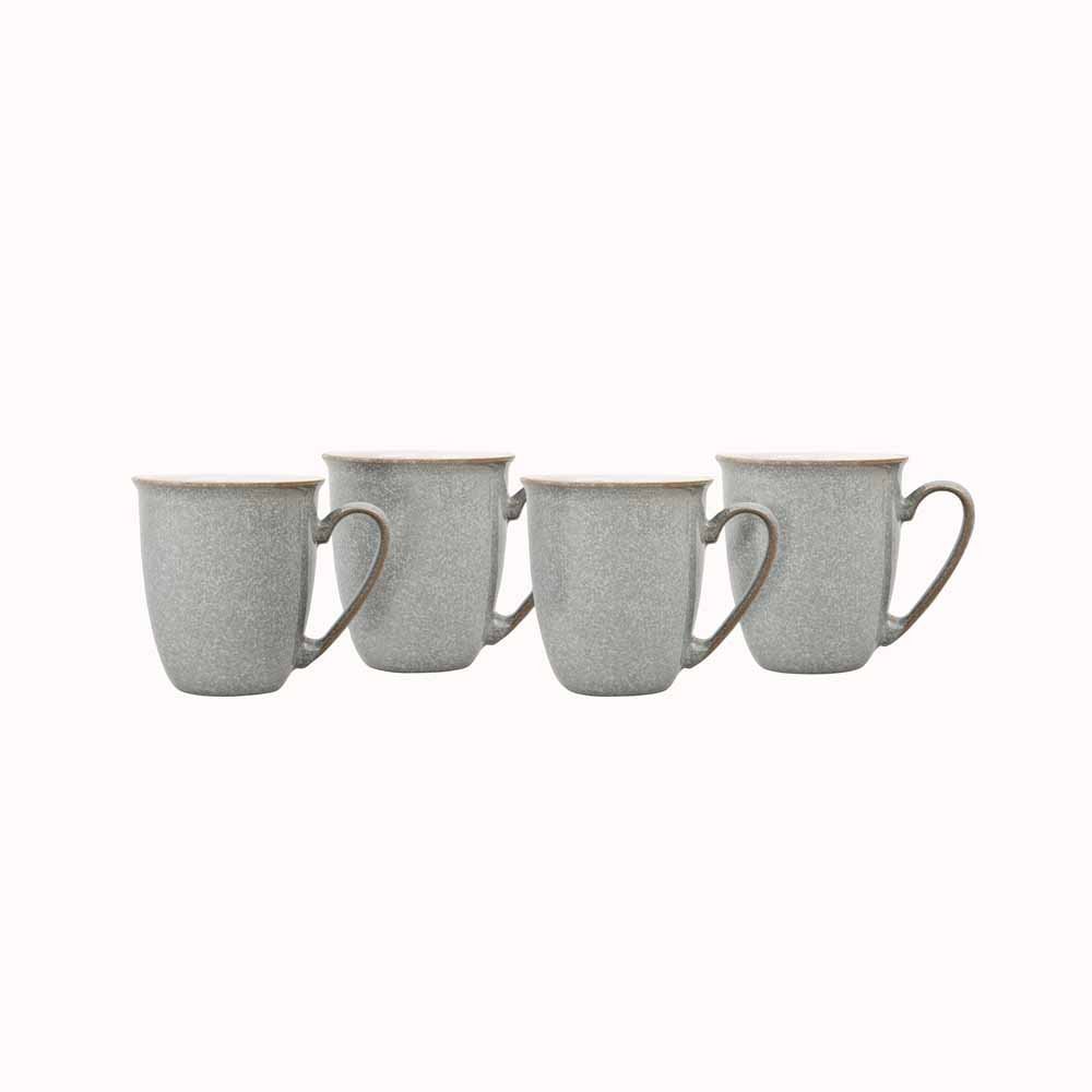 Denby Elements Light Grey Coffee Mug Set of 4 - 330ml Stoneware Ceramic Tea Cups for Home, Office, Kitchen & Gifts - Dishwasher & Microwave Safe - Pale Grey & White - Chip Resistant - Perfect for Morning Coffee, Tea Break or Office Use