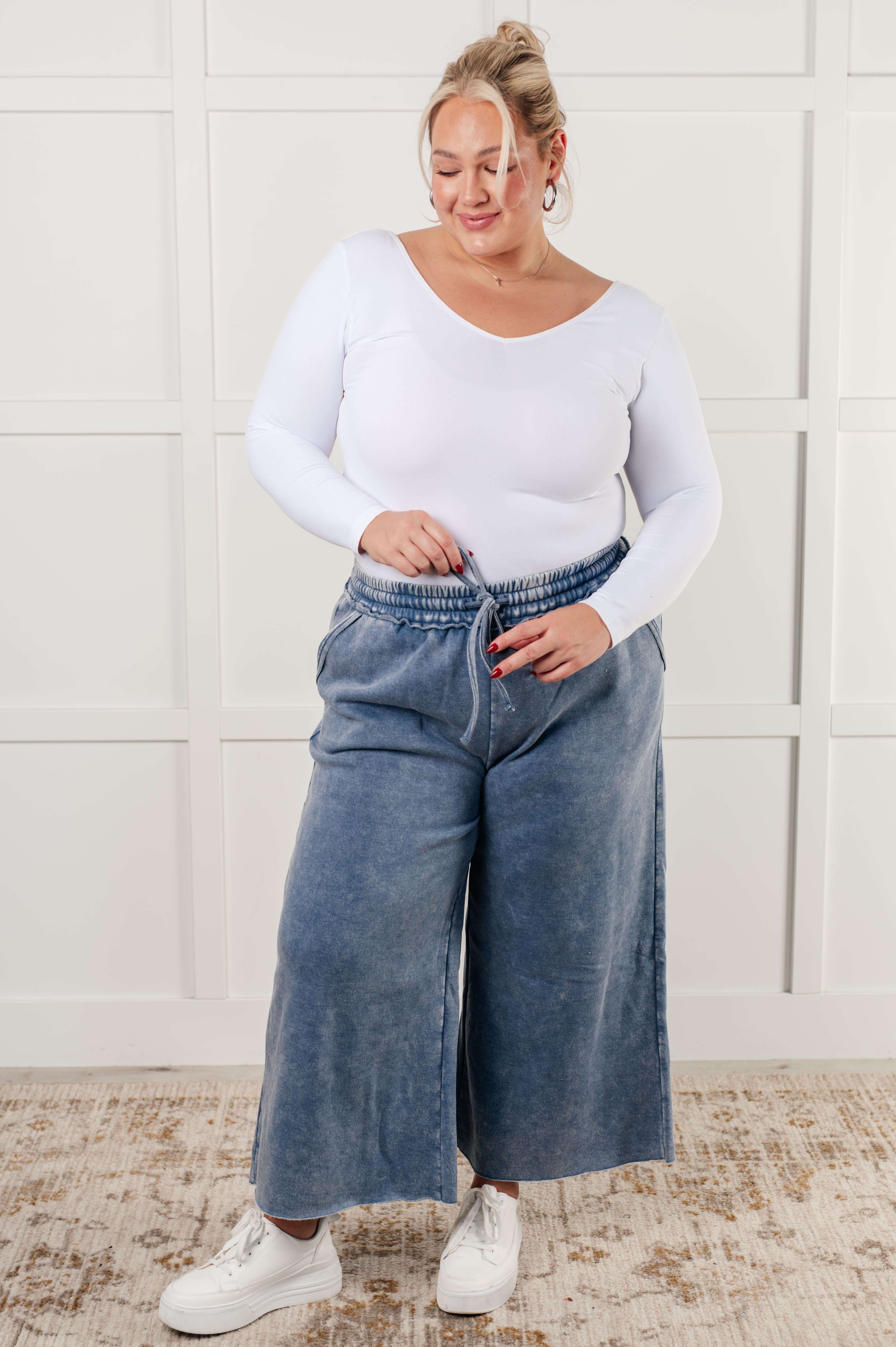 Stylish Dusty Blue Wide Leg Cropped Pants for Women - Casual & Office Wear | Comfortable High Waist Trousers for Everyday Outfits