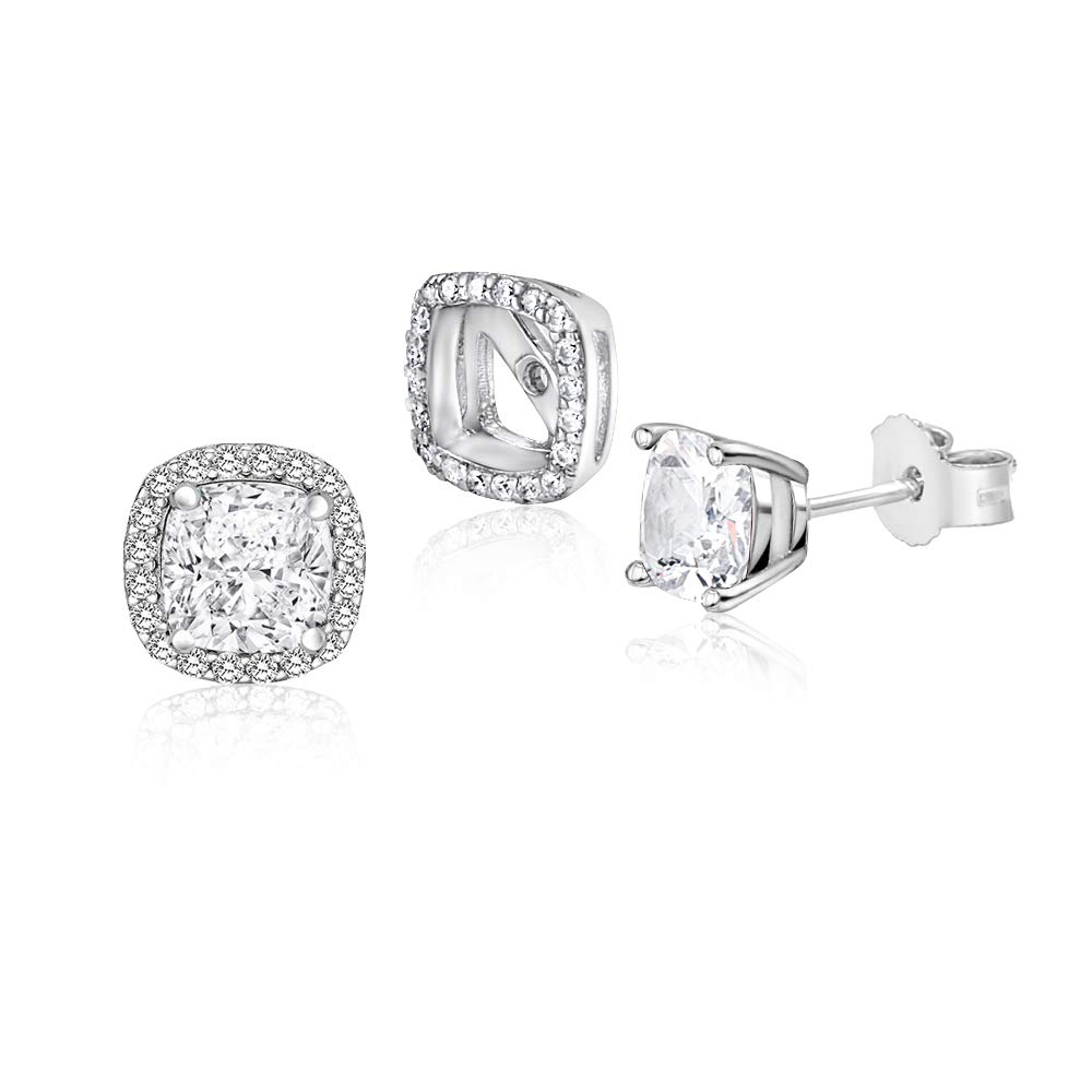 925 Sterling Silver Halo Stud Earrings with Removable Jacket - Hypoallergenic Post Earrings for Women | Perfect for Everyday Wear, Parties & Special Occasions