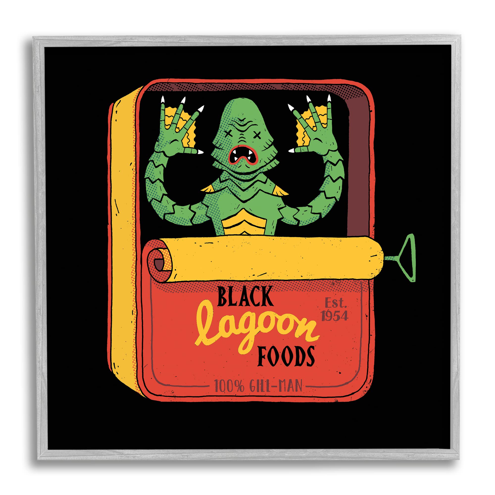 Stupell Industries Black Lagoon Creature Novelty Tuna Can Art Print - Designed by Michael Buxton - Perfect for Home Decor, Office Wall Art & Unique Gift Ideas
