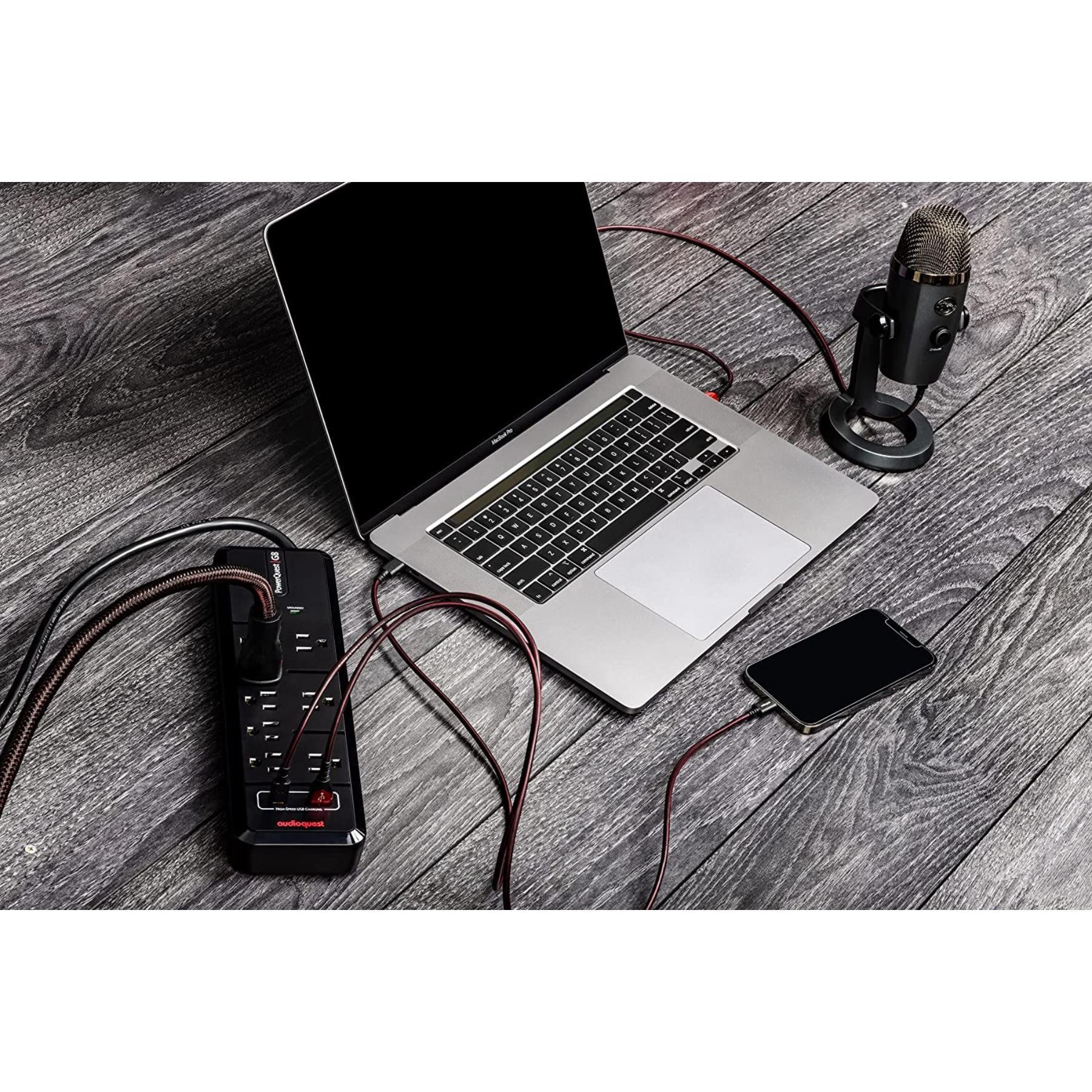 AudioQuest PowerQuest G8 Surge Protector - 8 Outlet Power Strip with EMI/RFI Noise Filter & 4320 Joule Protection | Perfect for Home Theater, Gaming PC & Office Electronics