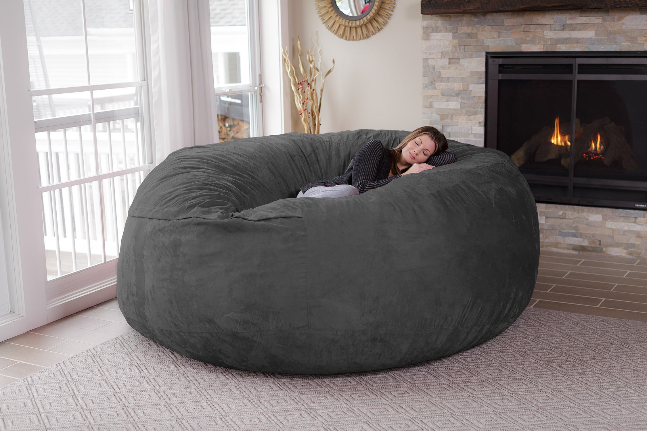 Chill Sack 8-Foot Giant Memory Foam Bean Bag Chair - Ultra Soft Microfiber Cover (Charcoal) - Perfect for Living Rooms, Game Rooms & Dorm Lounging