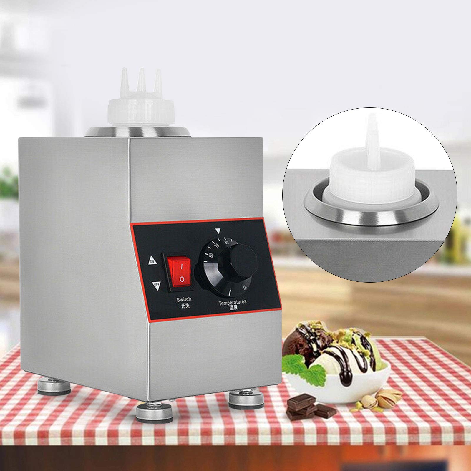 Commercial Electric Sauce Warmer Machine - 650ml Countertop Dispenser for Hot Fudge, Cheese, Caramel & Jam (86°F~185°F) | Perfect for Restaurants, Cafes & Dessert Shops