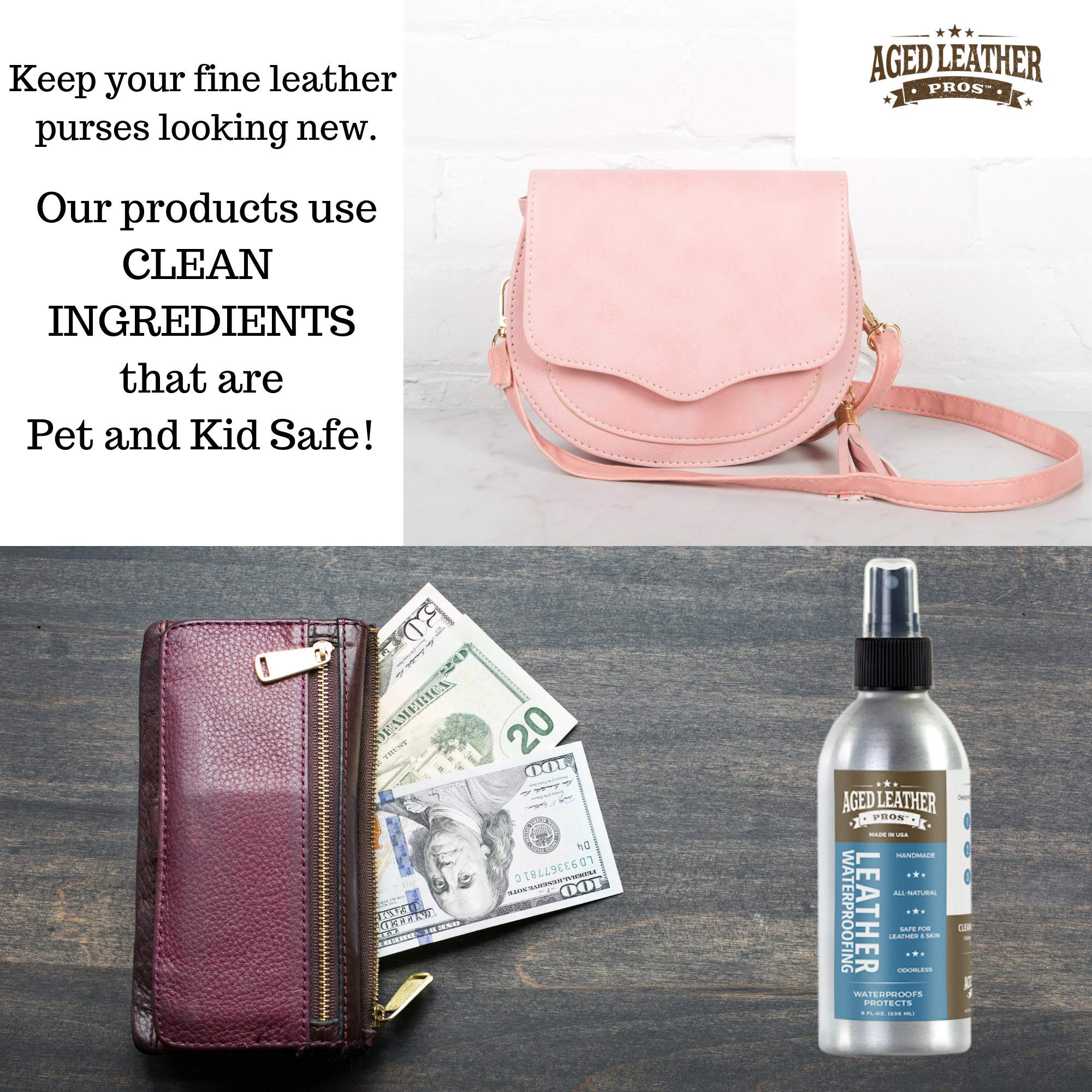 Premium Leather Waterproofing Spray (8 oz) - Protects Suede, Nubuck & All Leather Goods | Shoes, Bags, Jackets, Furniture & Car Interiors | Ideal for Rainy Weather & Outdoor Adventures