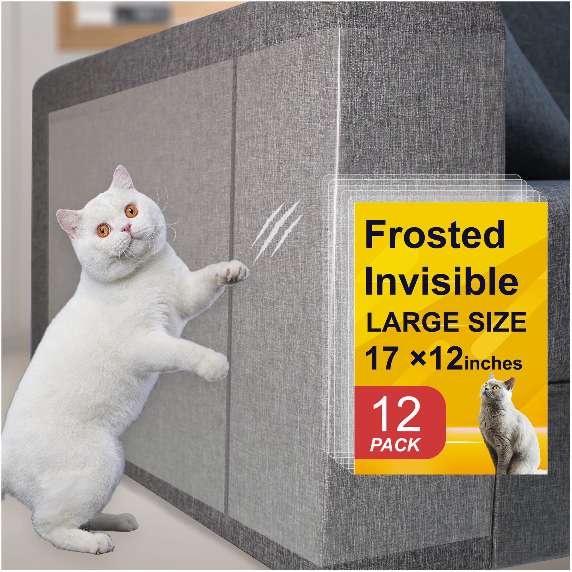 Cat Scratch Protector for Furniture - 12 Pack Anti-Scratch Tape for Sofa, Couch, Chairs - Durable Cat Couch Protectors to Prevent Cat Scratching Damage - Perfect for Pet Owners & Home Protection