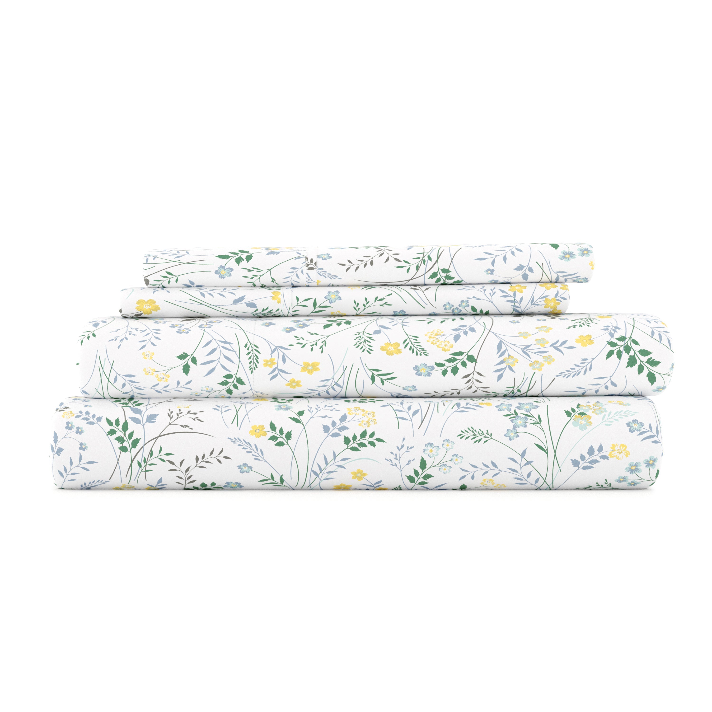 Wildflower Pattern 4-Piece Cotton Sheet Set - Queen Size Bedding with Pillowcases - Soft & Breathable for Comfortable Sleep - Perfect for Spring & Summer Bedroom Decor