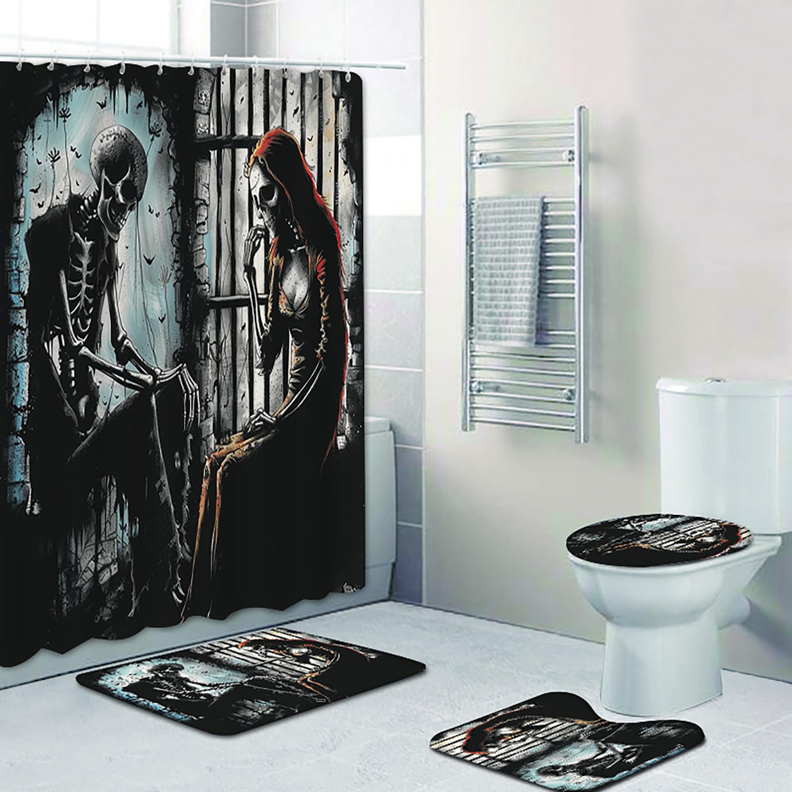 NEWSUYAA Halloween Shower Curtain Set with Non-Slip Bath Rugs & 12 Hooks - Waterproof Bathtub Decor for Spooky Bathroom Makeover | Perfect for Halloween Party Decorations & Themed Home Decor