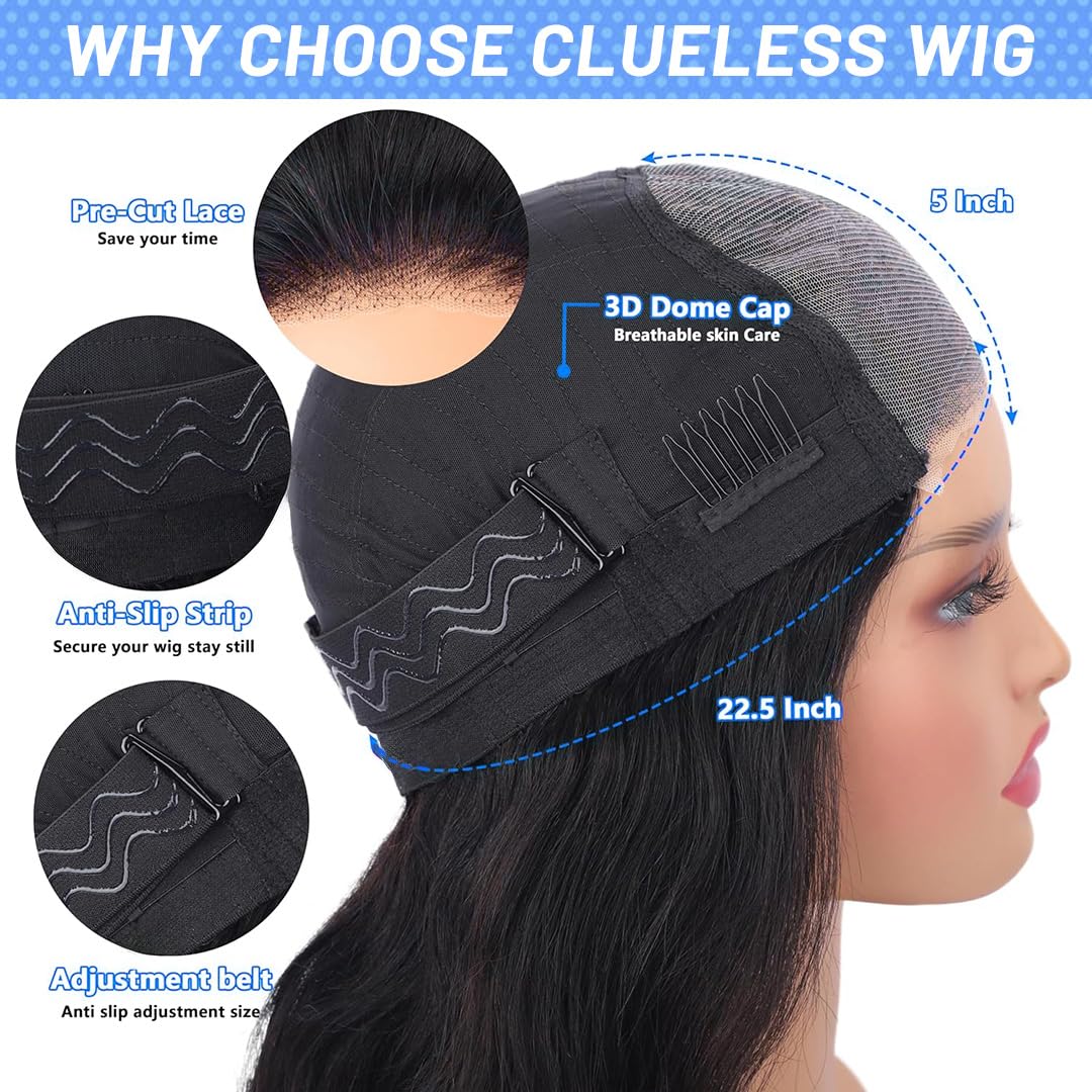 5x5 HD Lace Closure Wigs Human Hair Straight - Glueless Wear and Go Pre Plucked Pre Cut with Baby Hair | Natural Black 30 Inch 200% Density | Perfect for Beginners, Daily Wear & Special Occasions