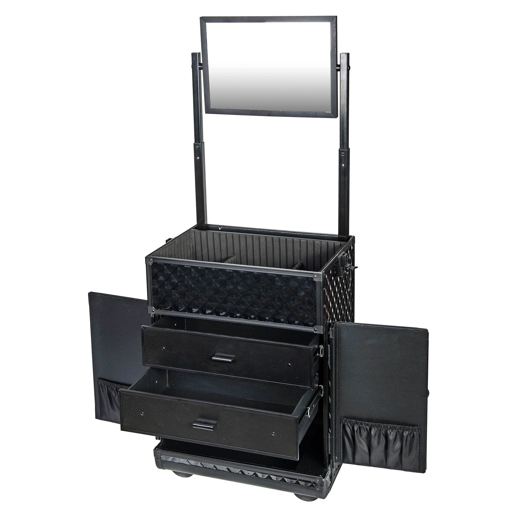 SHANY REBEL Series Pro Makeup Artists Rolling Train Case - Professional Trolley Makeup Case with Wheels - Curious Black Cat Design - Perfect for Travel, Salon & On-Set Makeup Artists