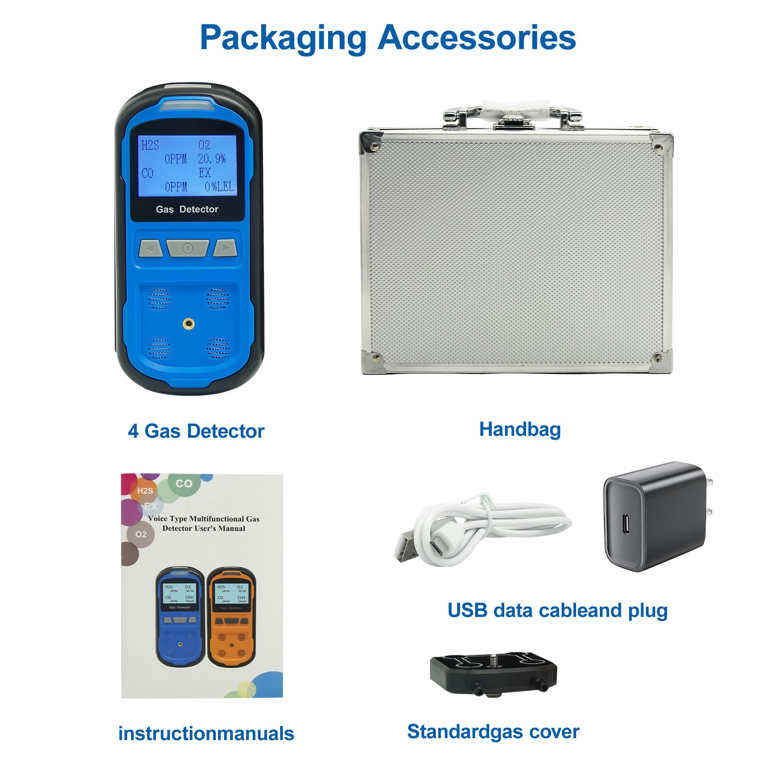 Upgraded 4 Gas Detector - Rechargeable H2S CO O2 Monitor with LCD for Industrial Safety