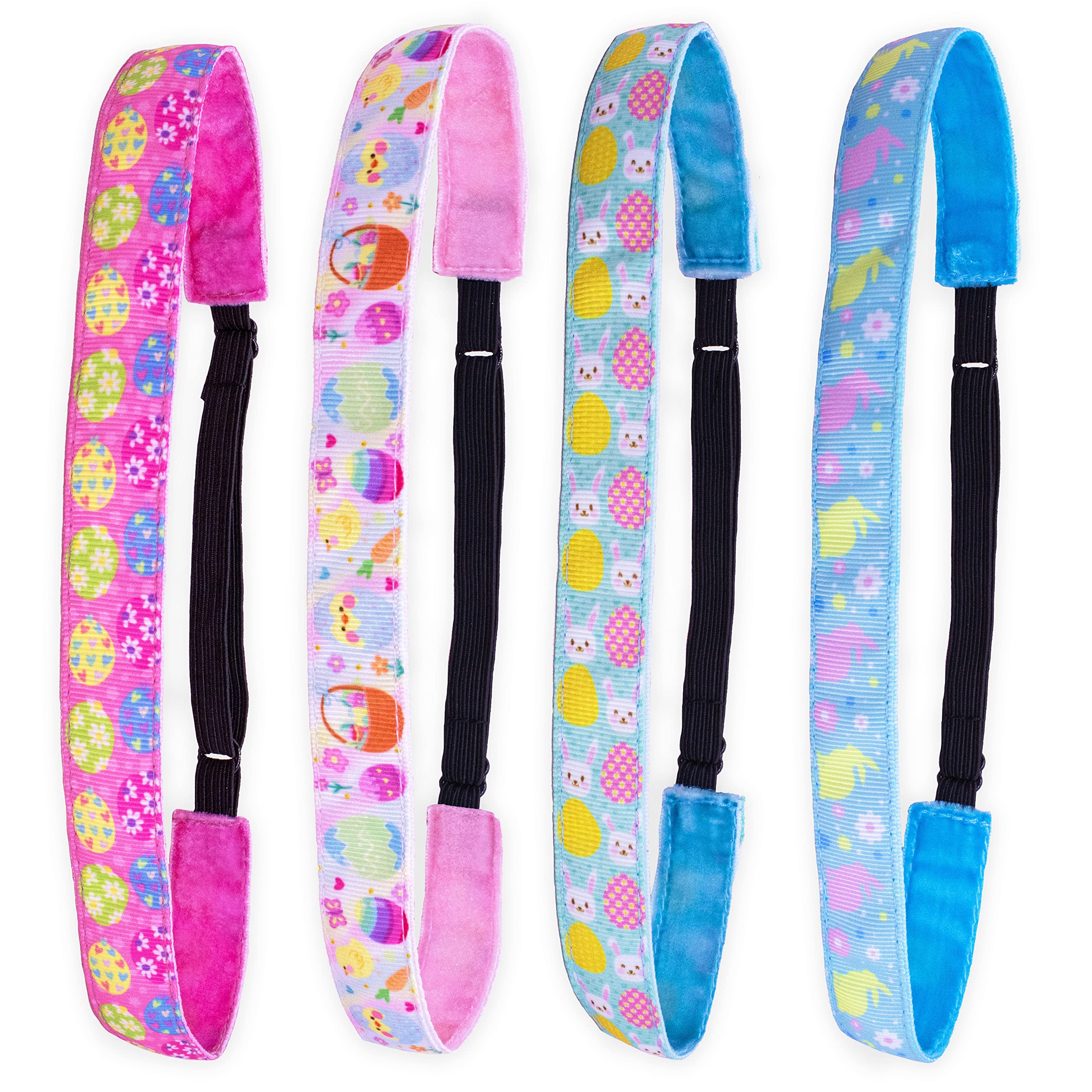 Easter Headbands for Girls - 4 Pack Adjustable No Slip Stretch Elastic Hair Bands, Thin Fabric Hair Accessories for Kids | Perfect for Easter Egg Hunts, Spring Parties & School Events