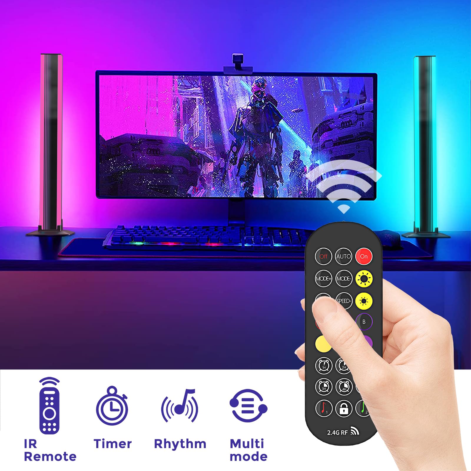 Eukee 2-Pack RGB IC LED Light Bars with Music Sync & App Control - Smart Flow Lighting for PC, TV, Room Decor - Perfect for Gaming Setups, Home Theater & Bedroom Ambiance