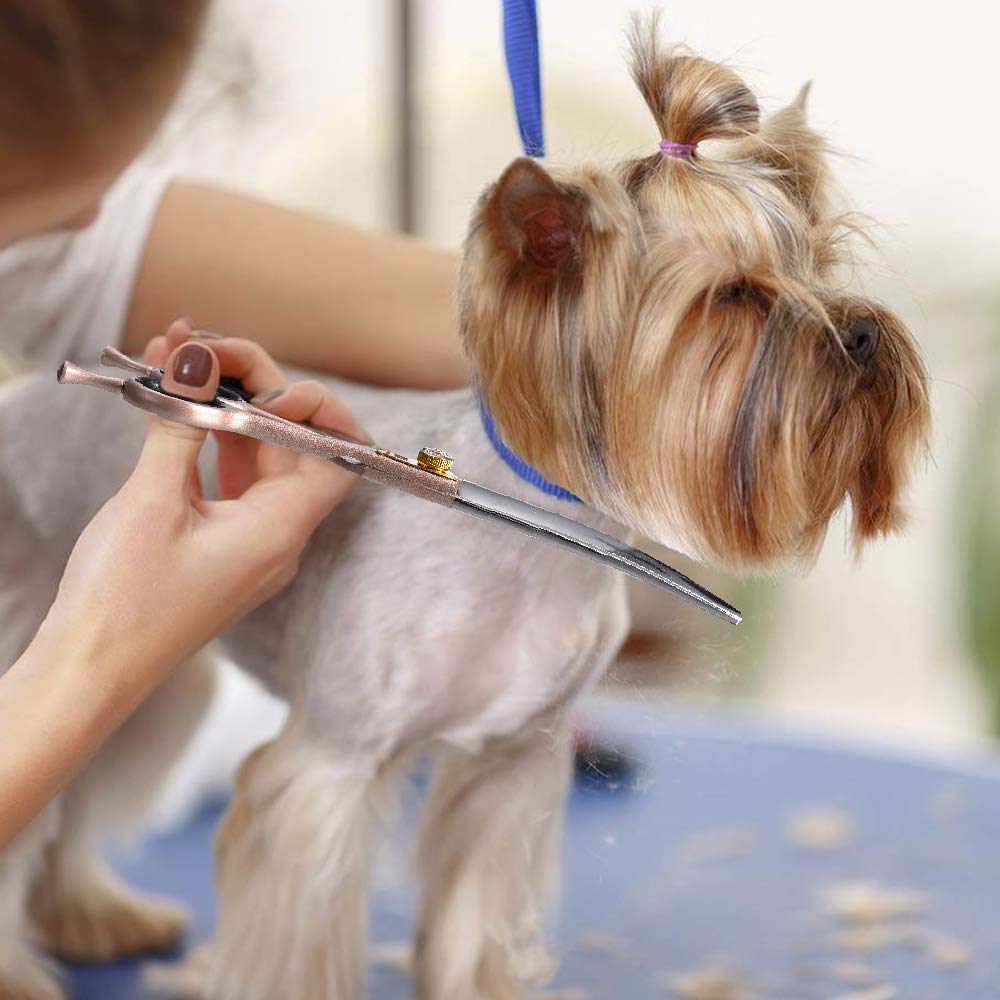 7 Inch Professional Pet Grooming Scissors Set - 440C Japanese Stainless Steel Straight, Curved, Thinning & Chunker Shears for Dogs, Cats & Small Animals | Perfect for Home Grooming, Salon Use & Pet Styling (7-Inch Curved Scissors)