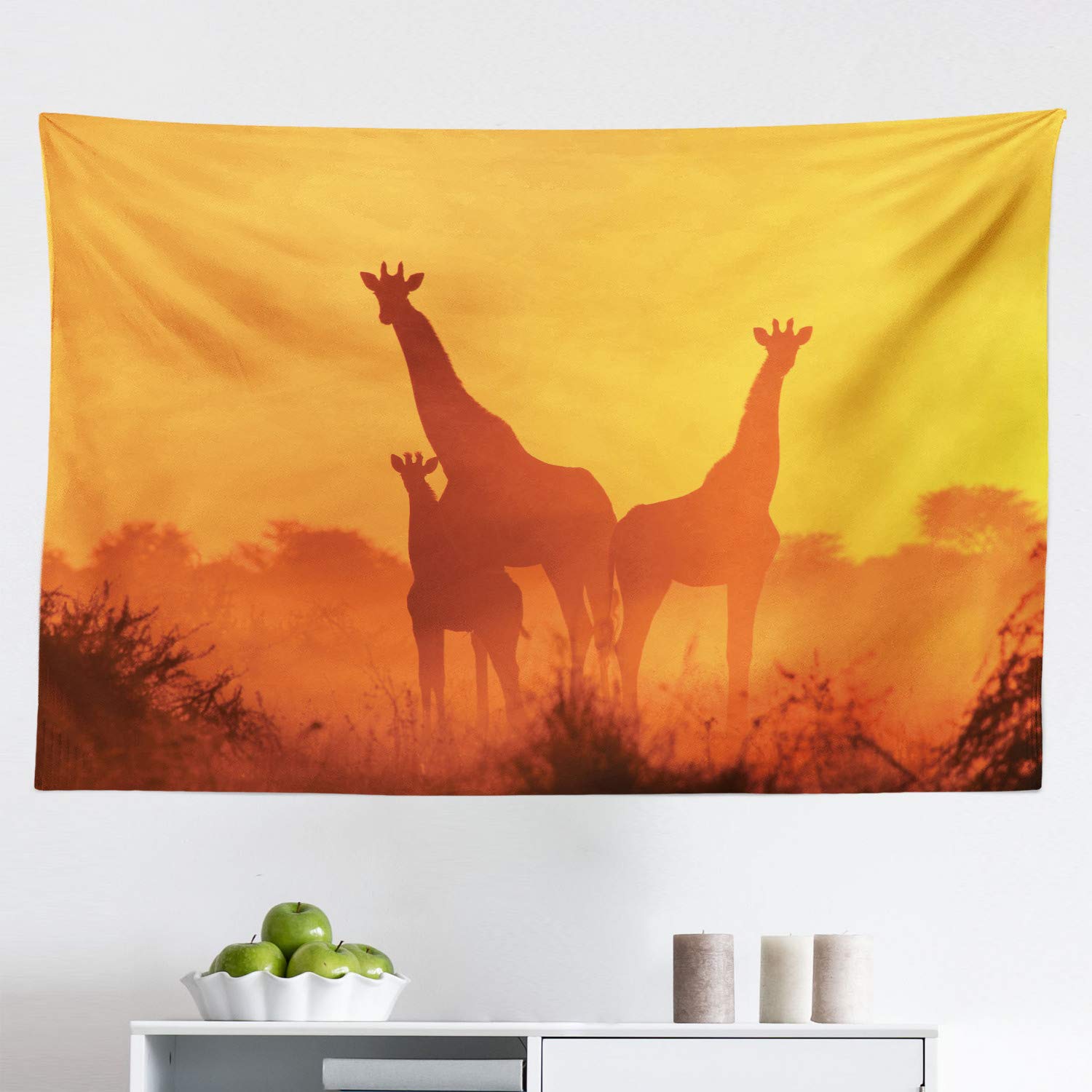 Ambesonne Giraffe Tapestry Wall Art - Sunset African Wildlife Photo Print Fabric Wall Hanging Decor for Bedroom, Living Room, Dorm (45