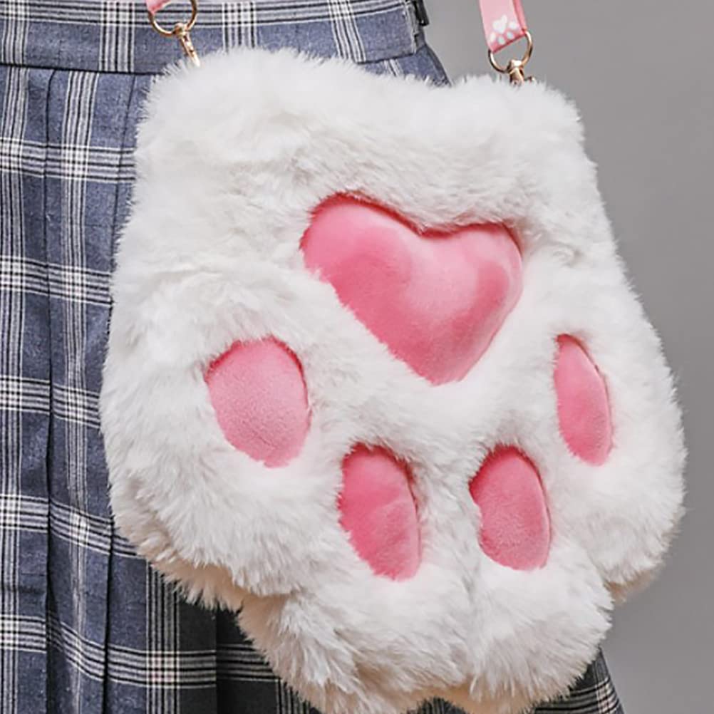 3 Pcs Plush Shoulder Bag - Cute Cat Paw Shaped Handbag for Women, Girls | Makeup Pouch, Travel Essentials, Gift Idea for Cat Lovers (Pink, Black, White)