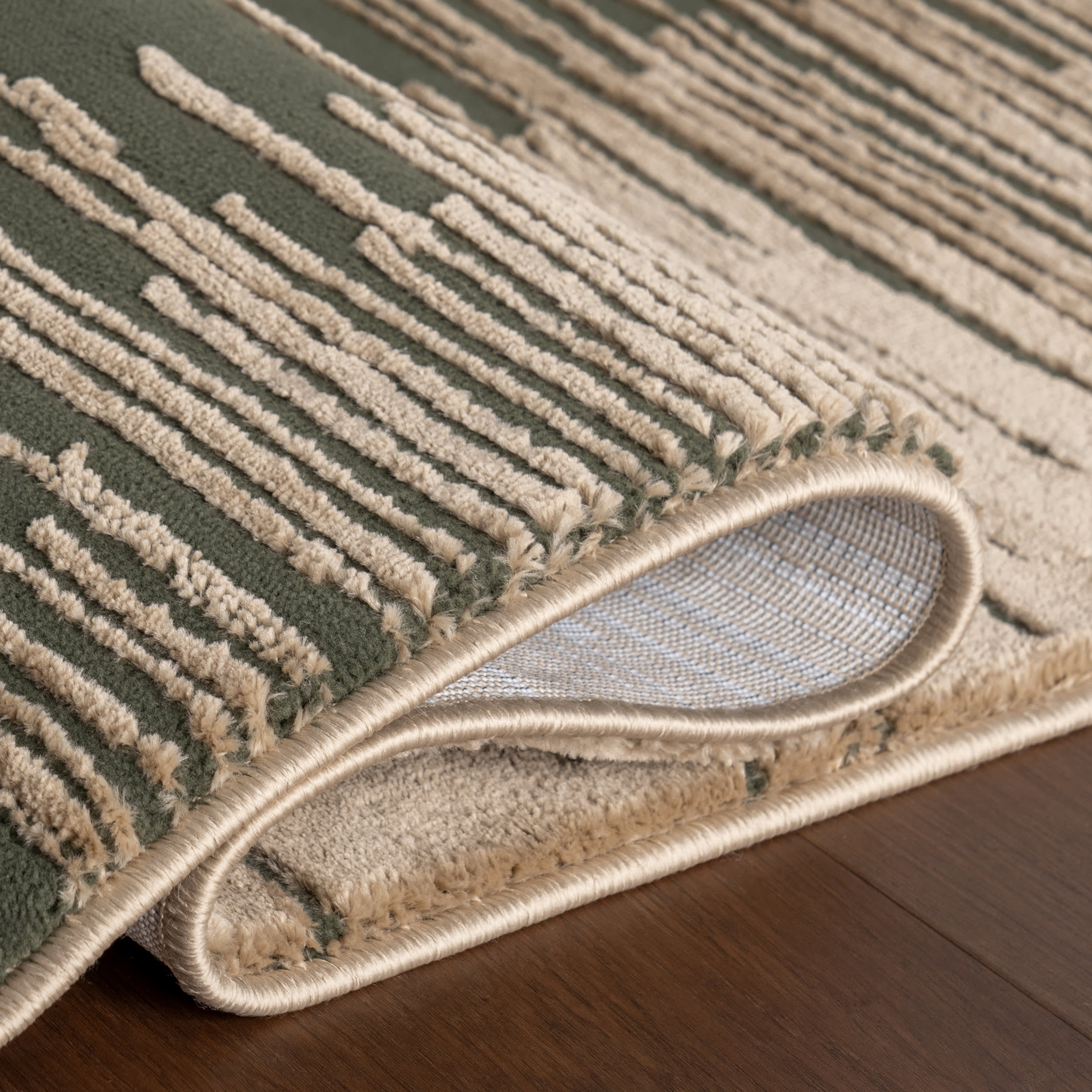 Karnali Abstract Washable Rug - Eco-Friendly Green Area Rug for Living Room, Bedroom, or Office Decor