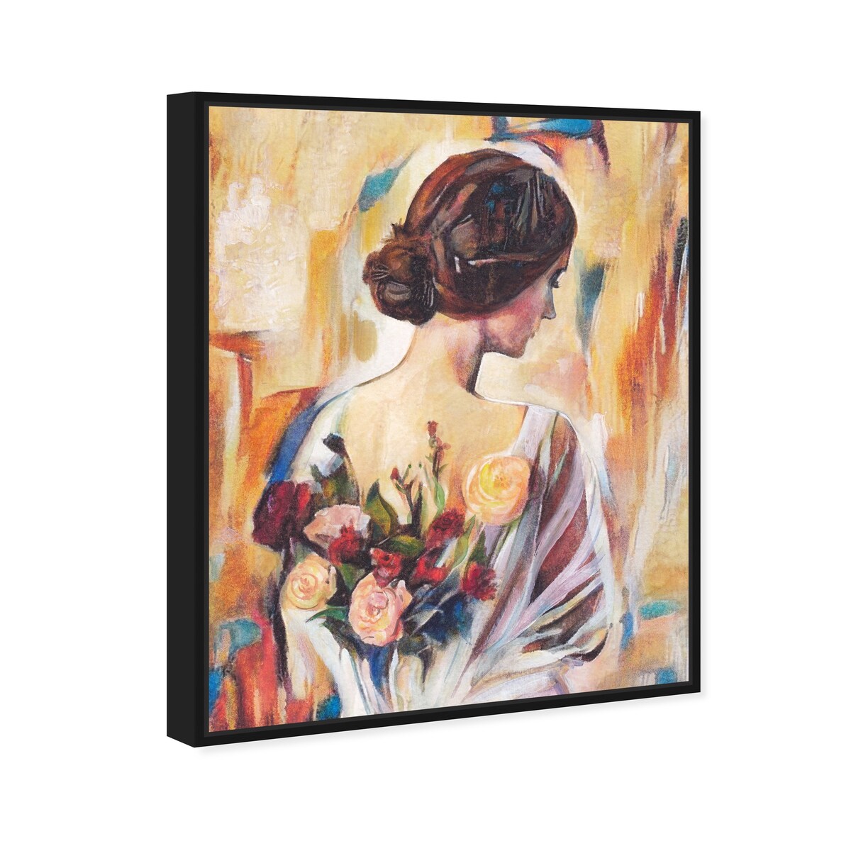 Modern White Framed Canvas Wall Art Print - Floral Back and Flowers Design for Female Beauty, Perfect for Bedroom Decor & Living Room Aesthetic