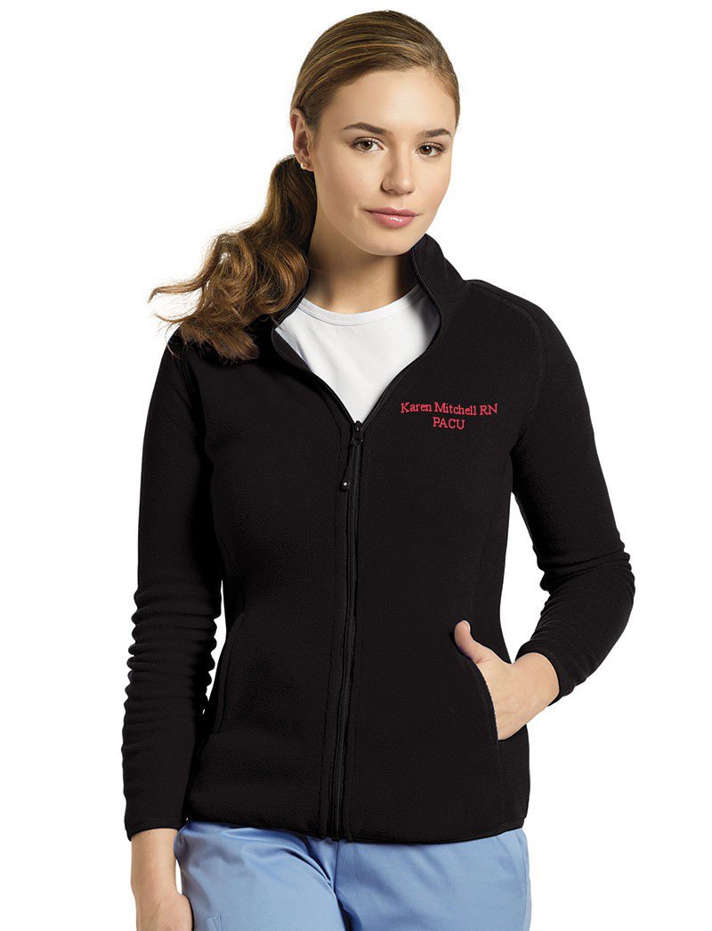 Custom Embroidered Polar Fleece Zip Front Sport Jacket by White Cross Scrubs - Black, Small | Warm Winter Jacket for Outdoor Activities, Running & Casual Wear