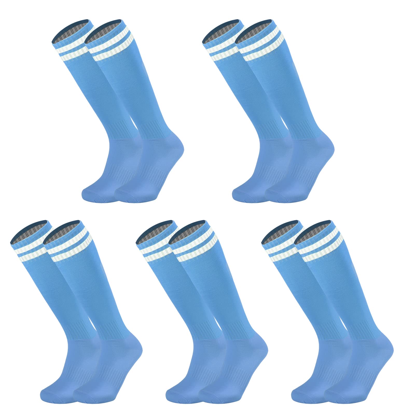 Elfcool 10 Pairs Knee High Tube Socks - Colorful Double Stripes Soccer Football Athletic Crew Socks for Men & Women - Perfect for Sports, Team Uniforms & Casual Wear
