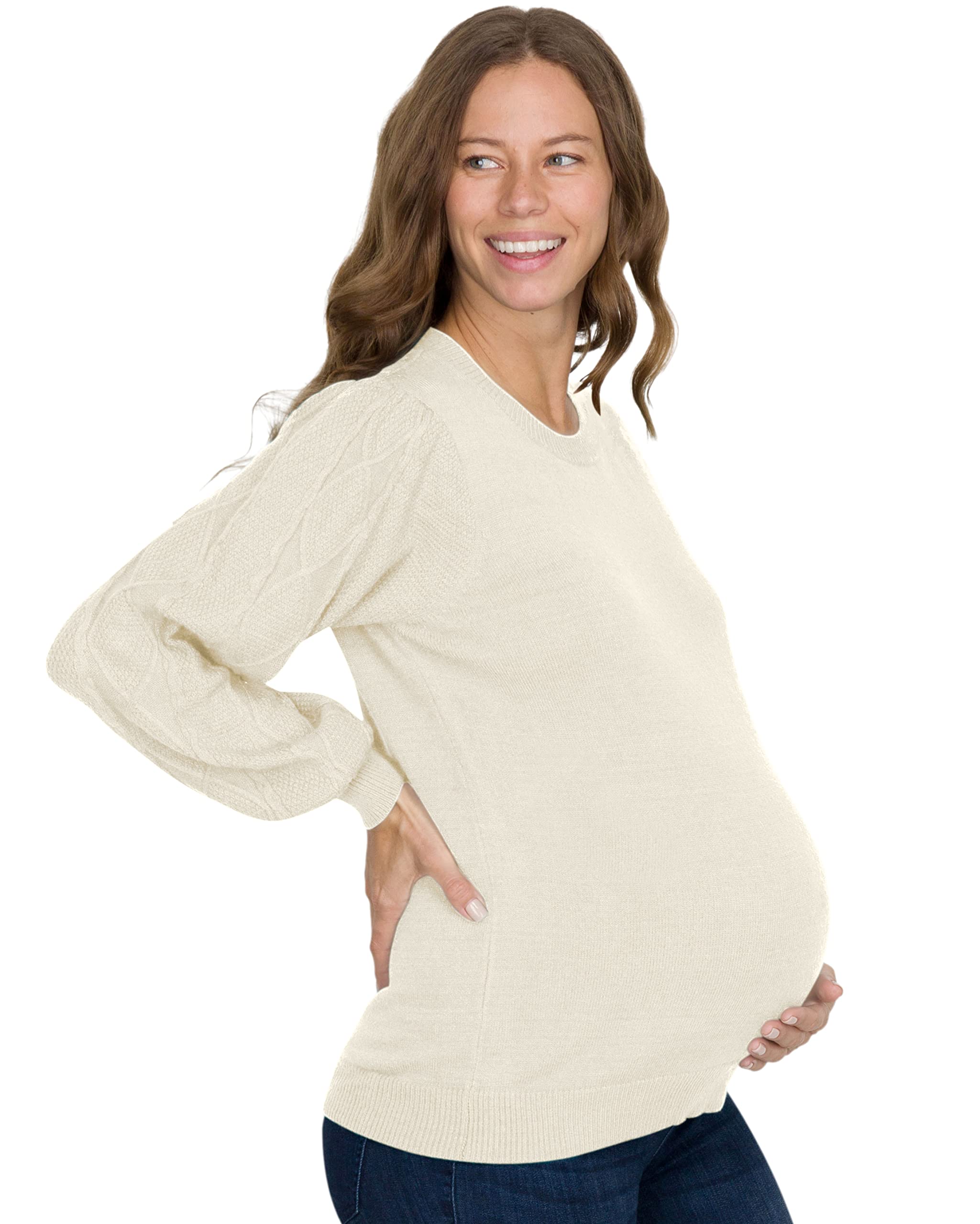 Eliana Cable Knit Sleeve Maternity Sweater for Pregnancy - Soft Comfortable Nursing Sweater for Expecting Moms - Cozy Winter Maternity Clothes | Perfect for Office, Family Gatherings & Baby Showers