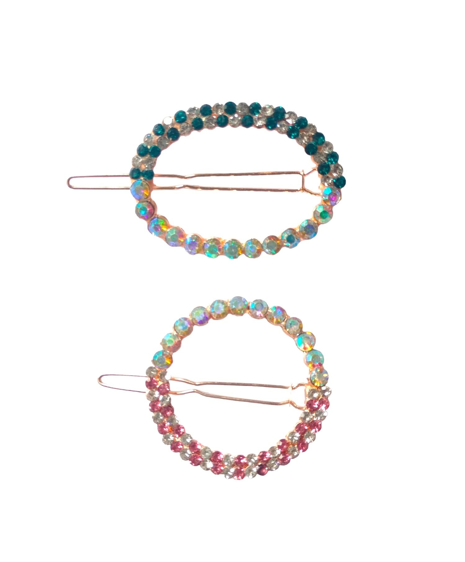 2 Pcs Rhinestone Crystal Hair Pins for Women & Girls - Elegant Metal Glitter Pearl Bobby Pins with Multicolor Stones | Perfect for Weddings, Parties & Daily Hair Accessories