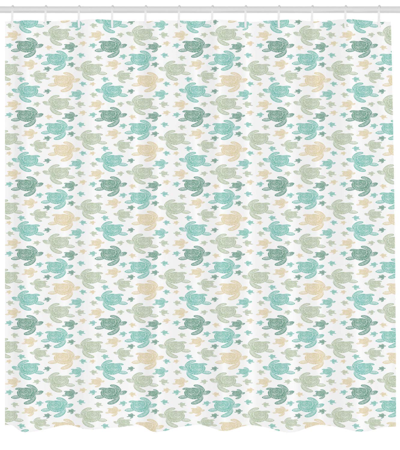 Ambesonne Turtle Print Shower Curtain - Repeating Animal Motif Bathroom Decor Set with Hooks, 69x70 Inches, Seafoam Grey & Yellow Fabric - Perfect for Beach Theme Bathrooms, Kids' Rooms, and Coastal Home Decor