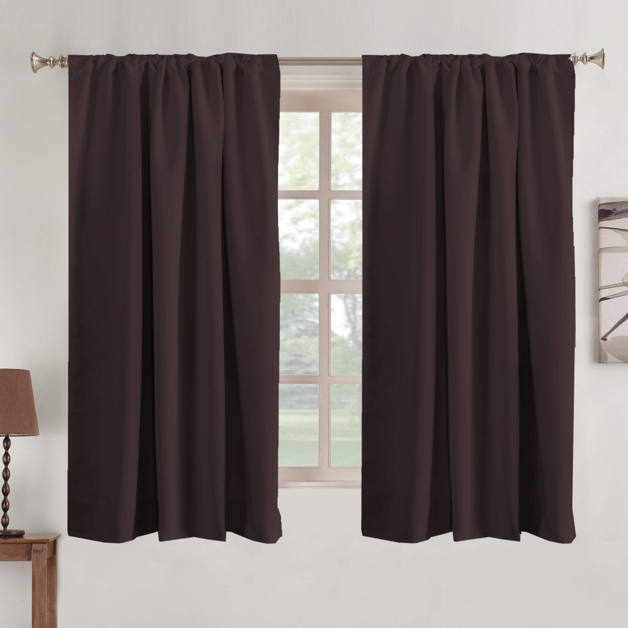 **Blackout Curtains 52x63 Inches - 2 Panels, Brown, Thermal Insulated & Room Darkening Window Treatments for Bedroom, Living Room, Small Windows - Rod Pocket & Back Tab Design for Easy Hanging & Light Blocking**