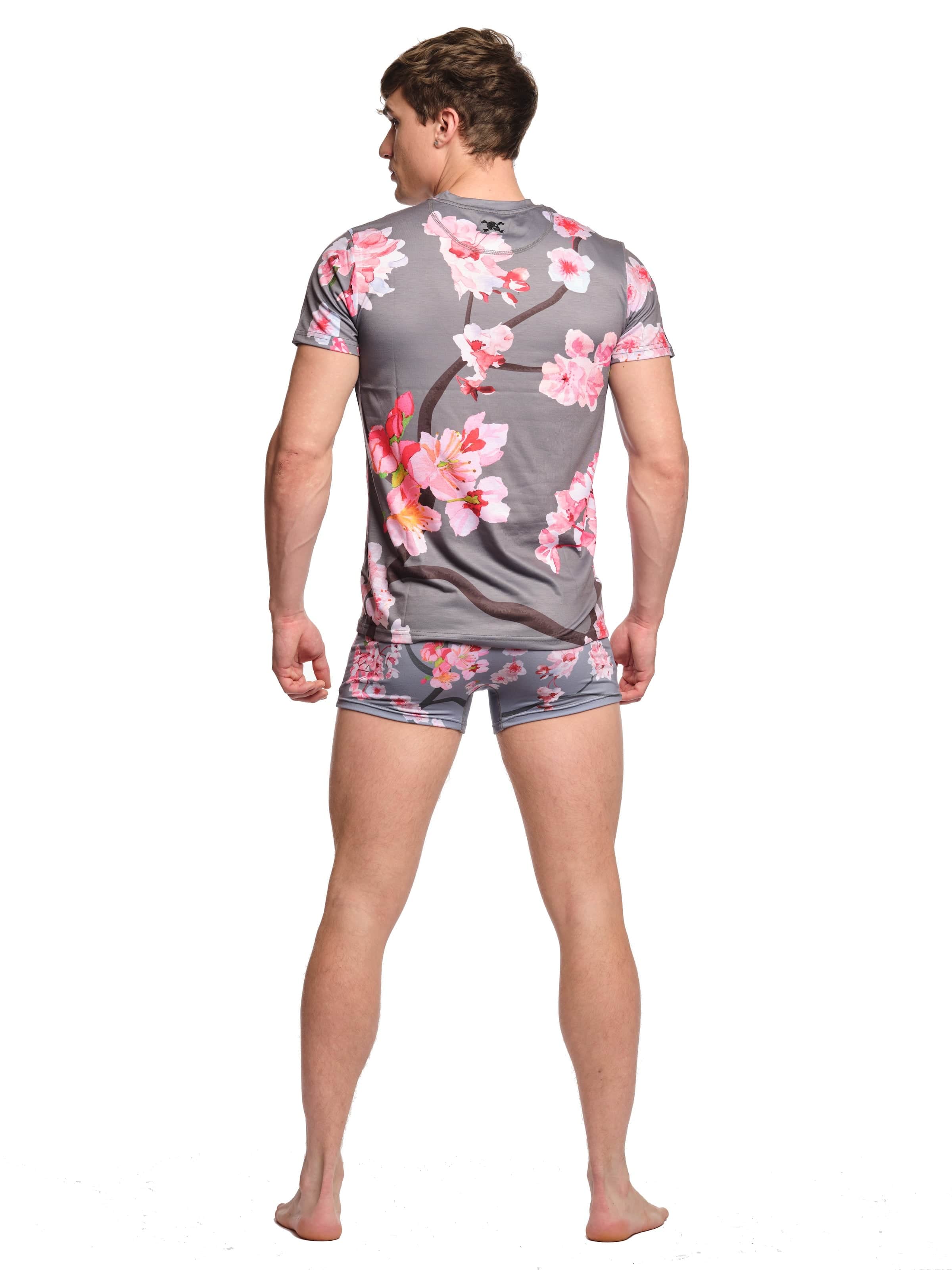 Cherry Blossom T-Shirt for Women - Soft Grey Japanese Floral Print Cotton Tee - Casual Spring Outfit & Streetwear Fashion