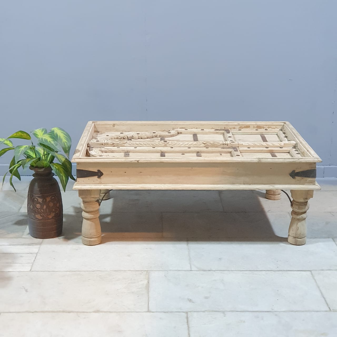 Vintage Hand-Carved Solid Wood Coffee Table - 56