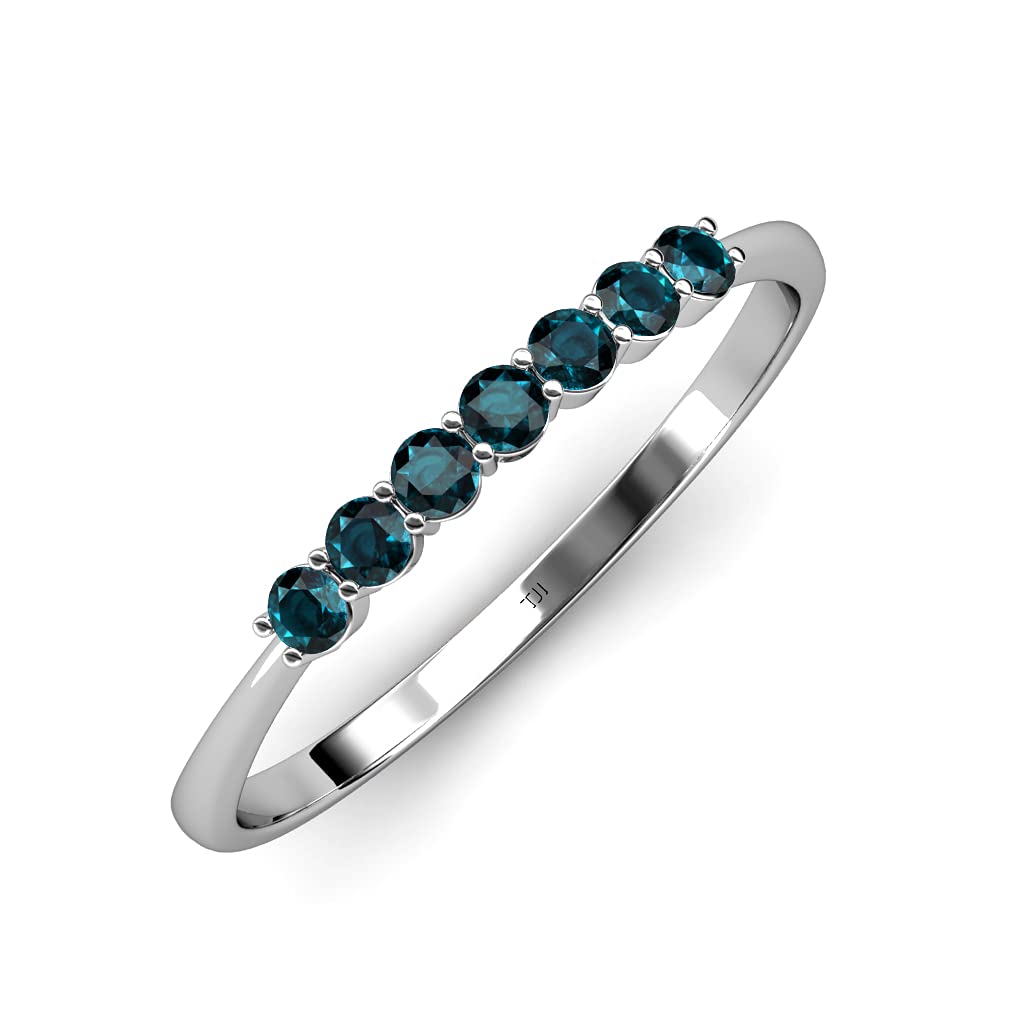 14K Gold Round London Blue Topaz 1/2 ctw 7 Stone Women's Wedding Band - Stackable Ring for Bridal Sets, Anniversary Gifts & Everyday Elegance