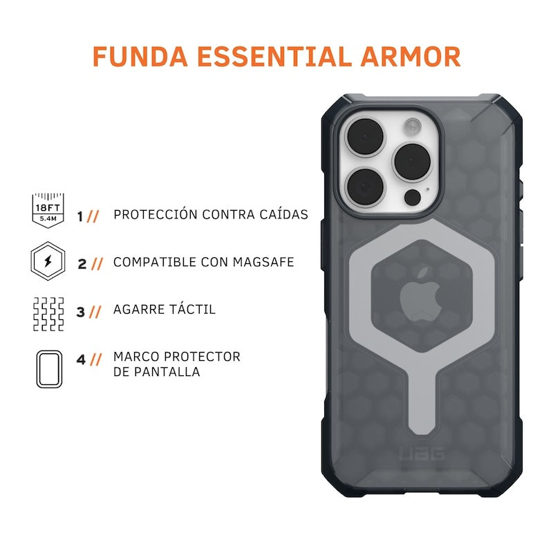 UAG Essential Armor Case for iPhone 16 Pro - Military-Grade Drop Protection, Slim Shockproof Cover (Gray) | Perfect for Outdoor Adventures & Daily Use