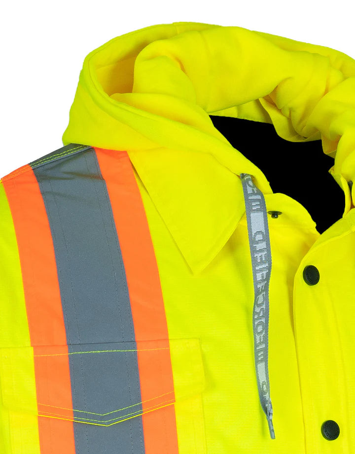 Forcefield Hi-Vis Hoodie Shacket with Detachable Hood - Reflective Safety Workwear for Construction & Outdoor Activities | OSHA Compliant Work Jacket for Men & Women