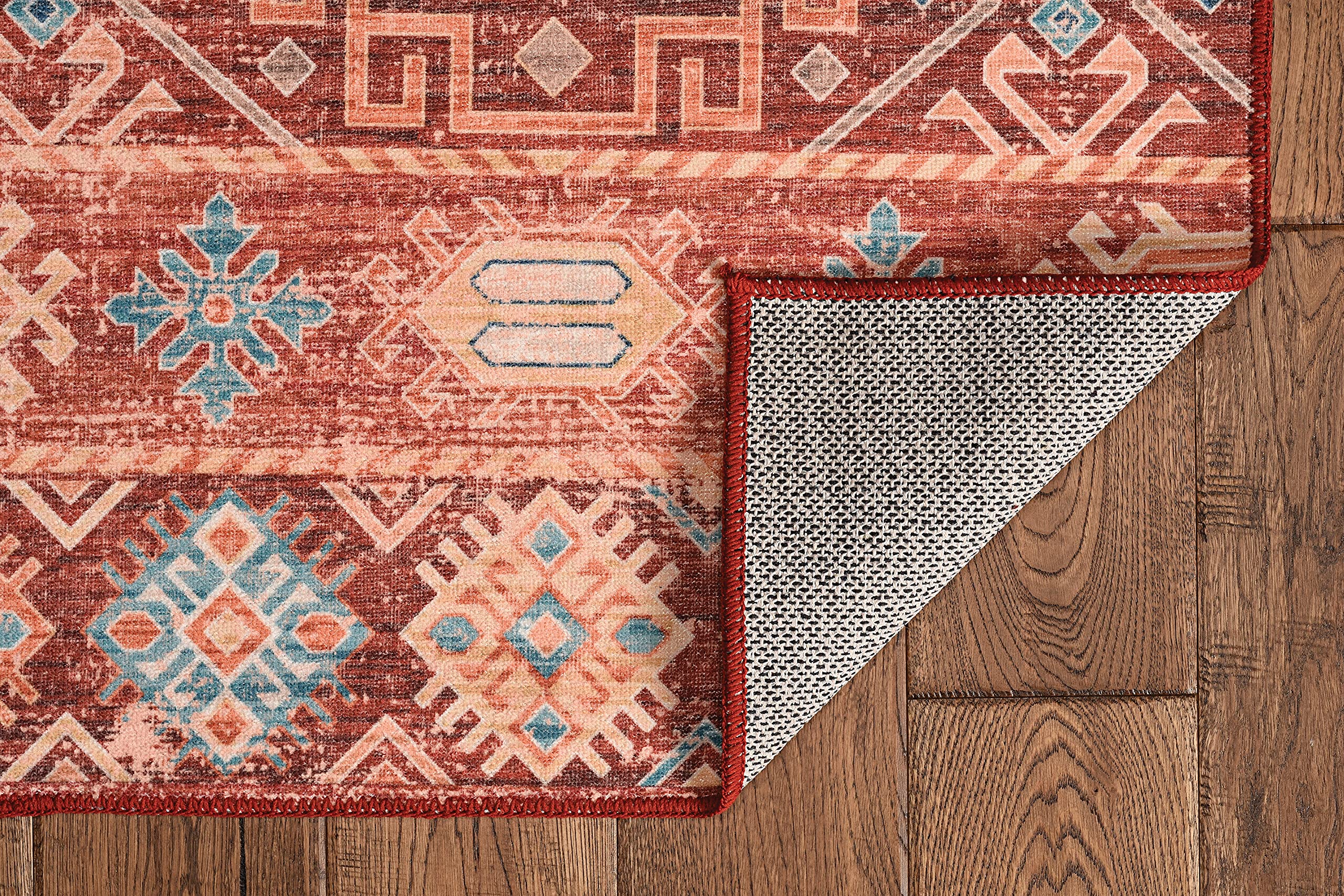 Linon Joelle Washable Area Rug 5x7 Feet - Red & Ivory Indoor/Outdoor Decor - Perfect for Living Room, Bedroom, Patio & Entryway
