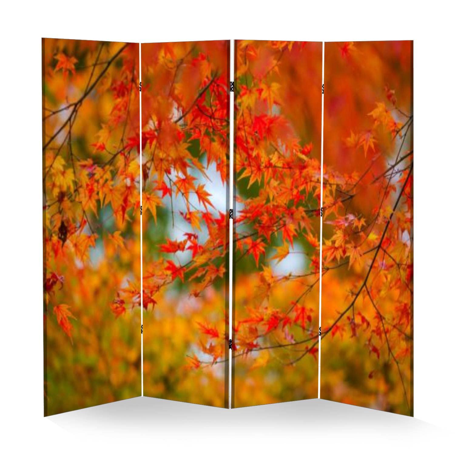 4-Panel Wooden Room Divider with Colorful Autumn Maple Leaf Design - Foldable Canvas Privacy Screen, Dual-Sided Wall Partition for Home & Office Decor | Perfect for Living Rooms, Bedrooms, and Studio Spaces