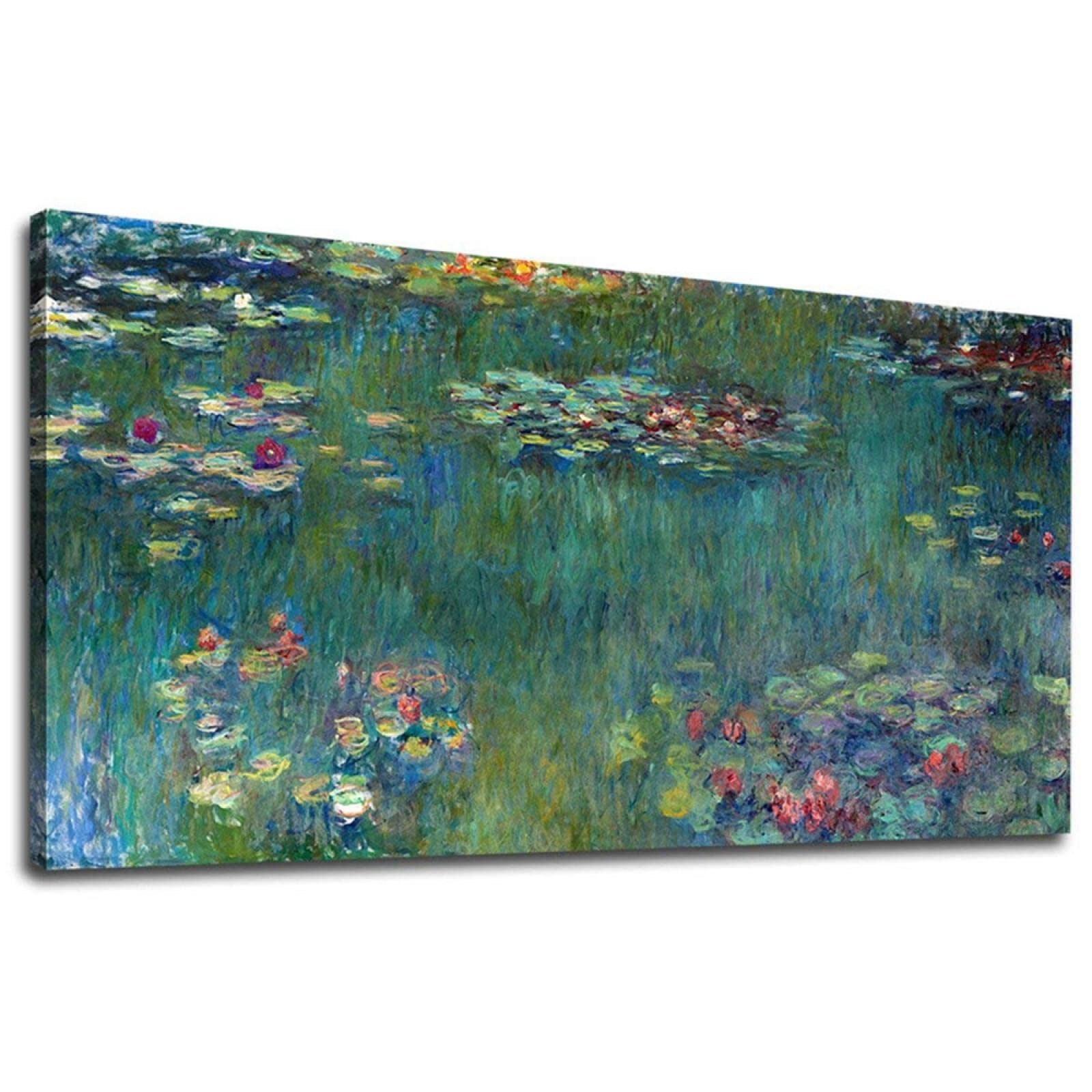Claude Monet Water Lilies Nympheas Vintage Oil Painting Reproduction - Premium Canvas Print Wall Art for Living Room, Bedroom Decor - 48x24 Inch Framed Landscape Artwork (123x60cm) - Perfect for Home, Office & Gift Giving