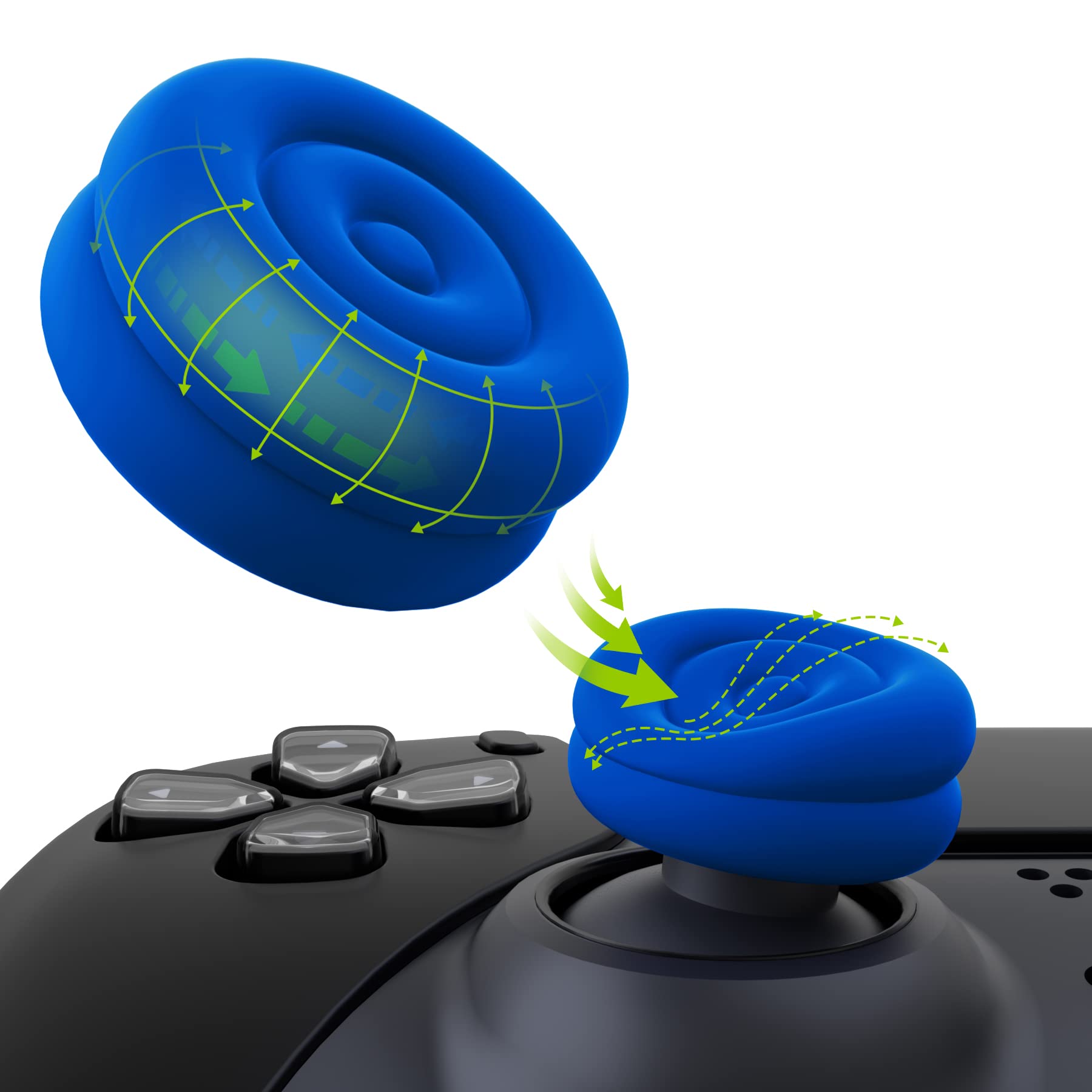 PlayVital Analog Stick Thumb Grips for PS5, PS4, Xbox Series X/S, Xbox One S/X/Elite Series 2 & Switch Pro Controller - Blue - Improve Gaming Comfort & Grip for Long Play Sessions