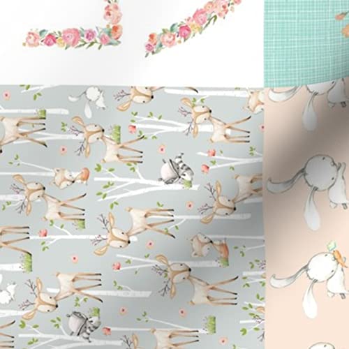 Woodland Animals Printed Minky Fabric by The Yard - Deer Fox Raccoon Patchwork Quilt Top for Baby Blankets & Sewing Projects - Soft Plush Backing for DIY Quilting, Nursery Decor & Cozy Home Textiles