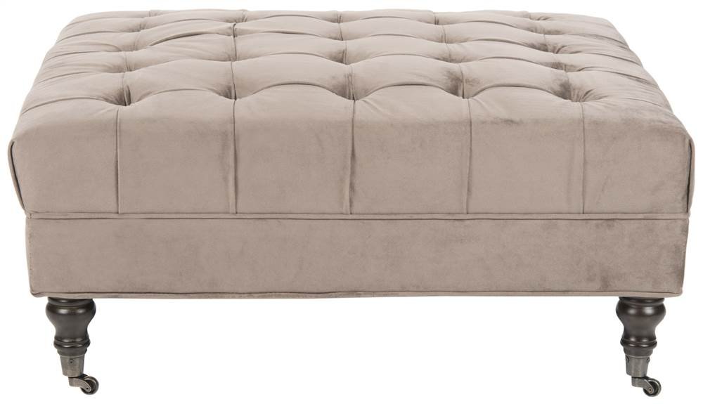 Safavieh Mercer Collection Clark Cocktail Ottoman - Stylish Round Footstool Pouf with Tufted Upholstery for Living Room, Bedroom & Lounge Decor