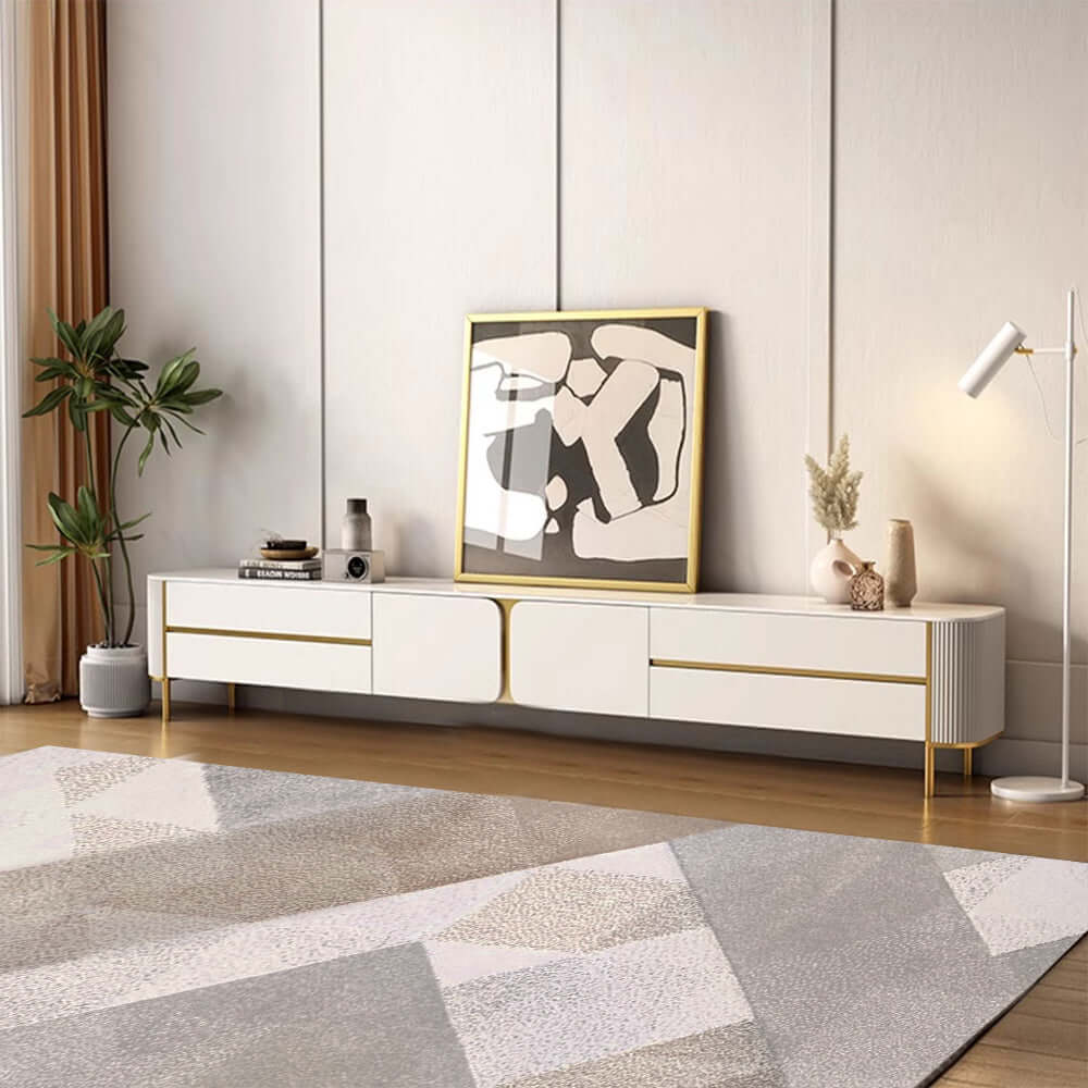 Premium Rectangle TV Stand with Marbling Slate Top - Modern Entertainment Center for Living Room, Bedroom & Home Theater