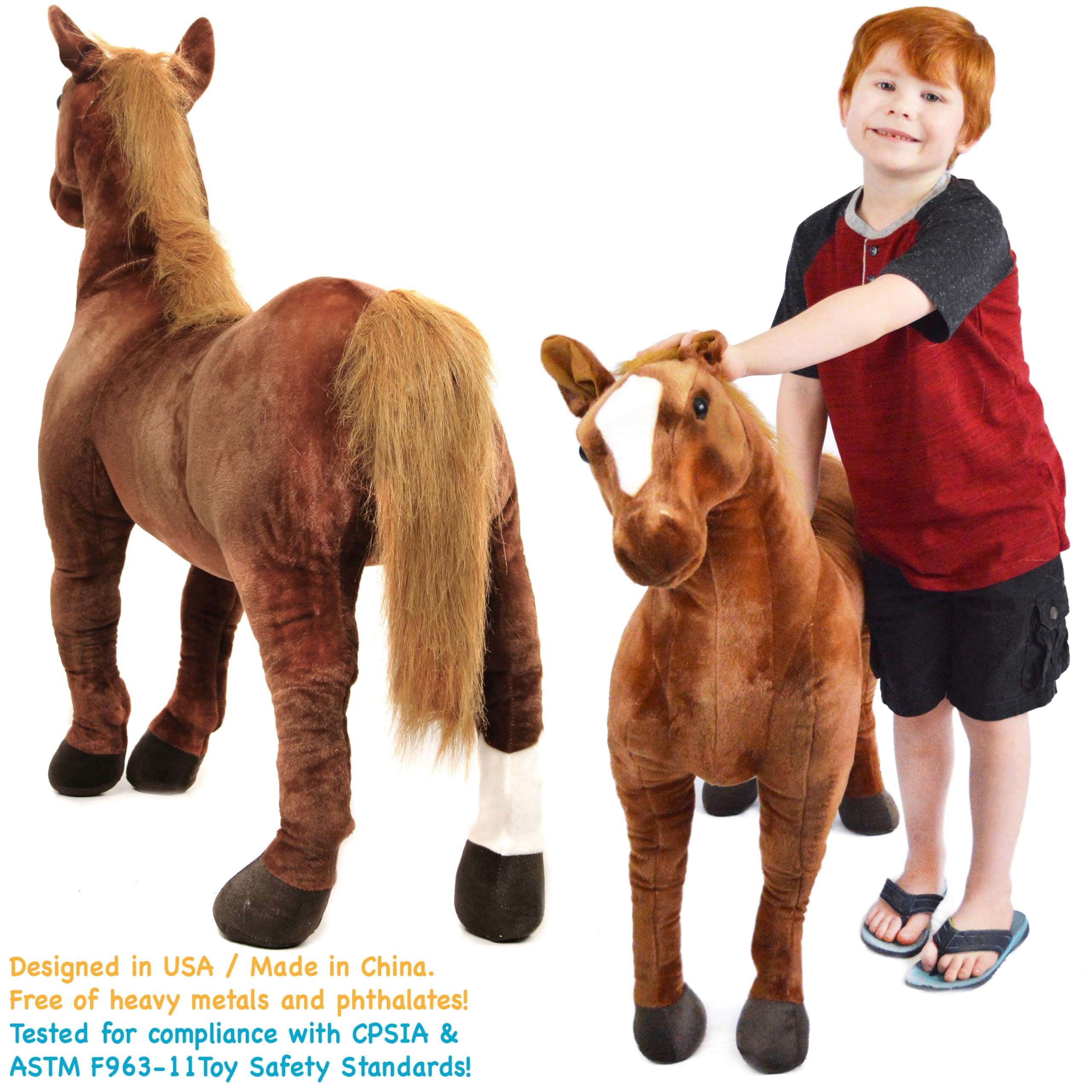 Thorsten The Thoroughbred Horse - 3 Foot Large Plush Stuffed Animal Toy for Kids, Soft Cuddly Pony for Bedroom Decor, Nursery, Birthday Gifts & Collectibles